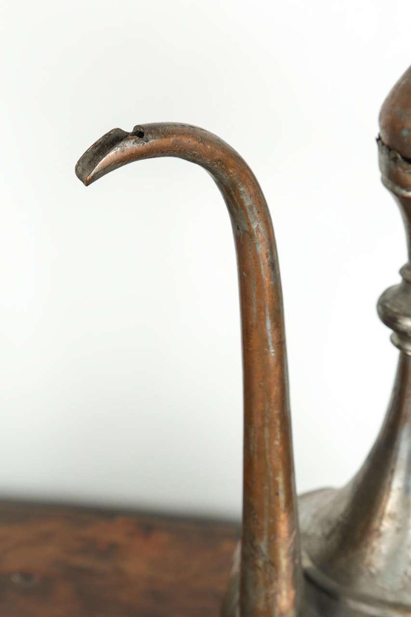 Moorish Antique 19th Century Turkish Ottoman Tinned Copper Ewer Pitcher For Sale