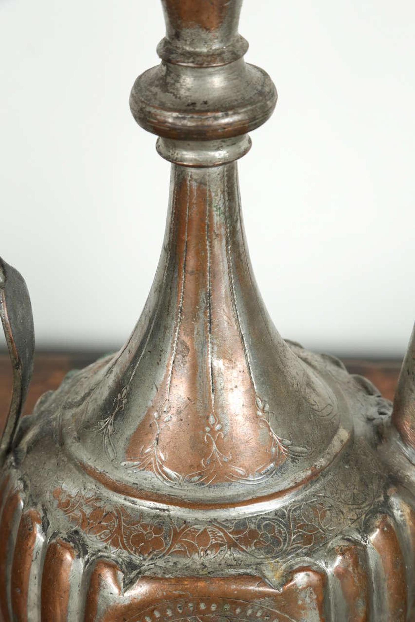 Moorish Antique 19th Century Turkish Ottoman Tinned Copper Ewer Pitcher For Sale