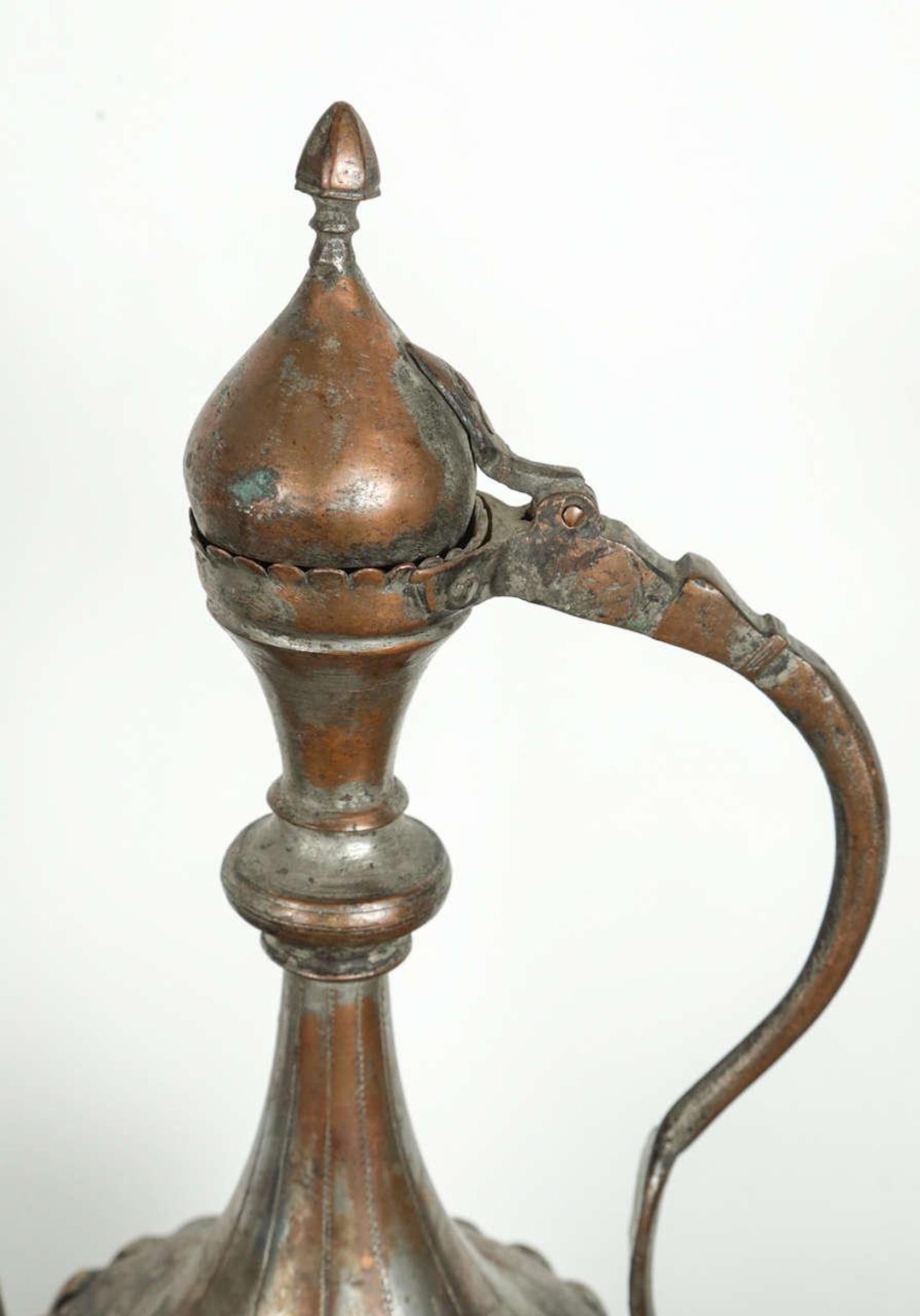 Antique 19th Century Turkish Ottoman Tinned Copper Ewer Pitcher For Sale 1