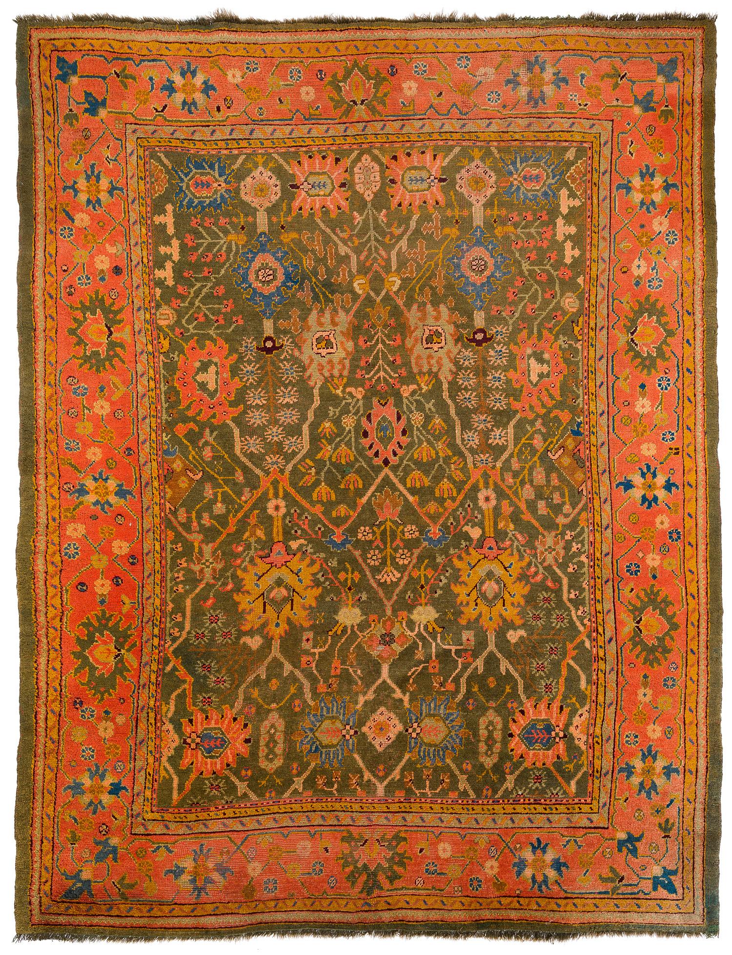 Antique Oushak Carpet 19th Century Turkish Area Rug in Arts and Crafts Colors For Sale 8