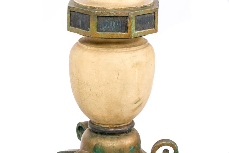 Socle Colonne En Bois Sculpté à La Main - Polychrome Ancien - Inde