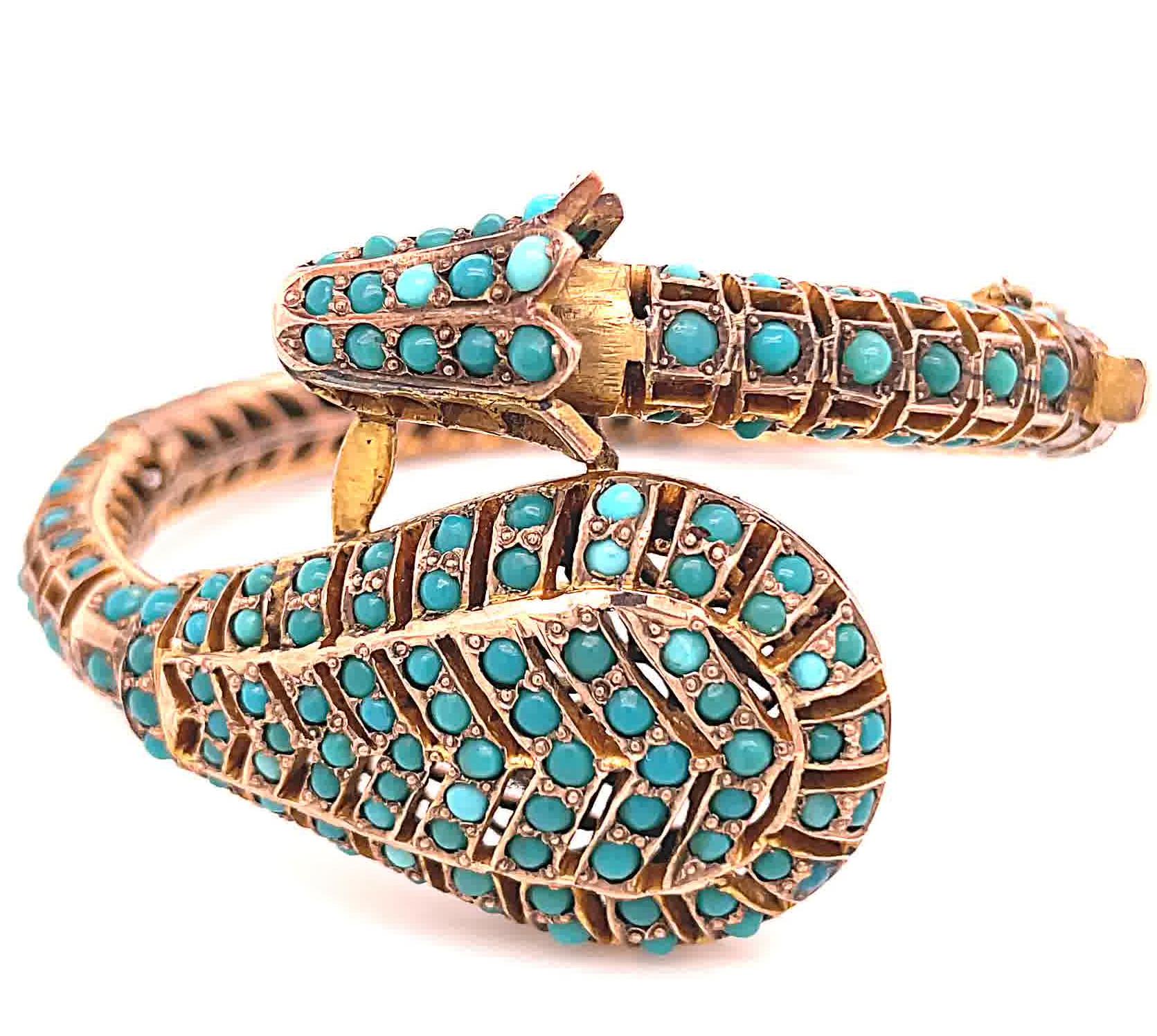 Antique 19th Century Turquoise Gold Snake Bangle In Good Condition In Beverly Hills, CA