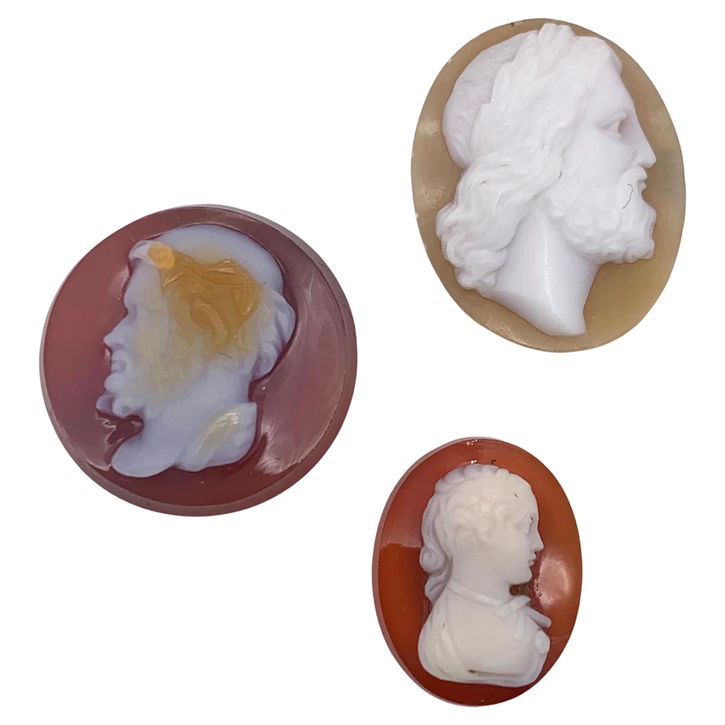 Antique 19th century Two Hard Stone Agate Cameos One Shell Cameos Unmounted