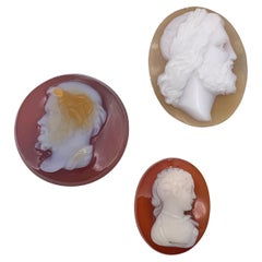 Antique 19th century Two Hard Stone Agate Cameos One Shell Cameos Unmounted