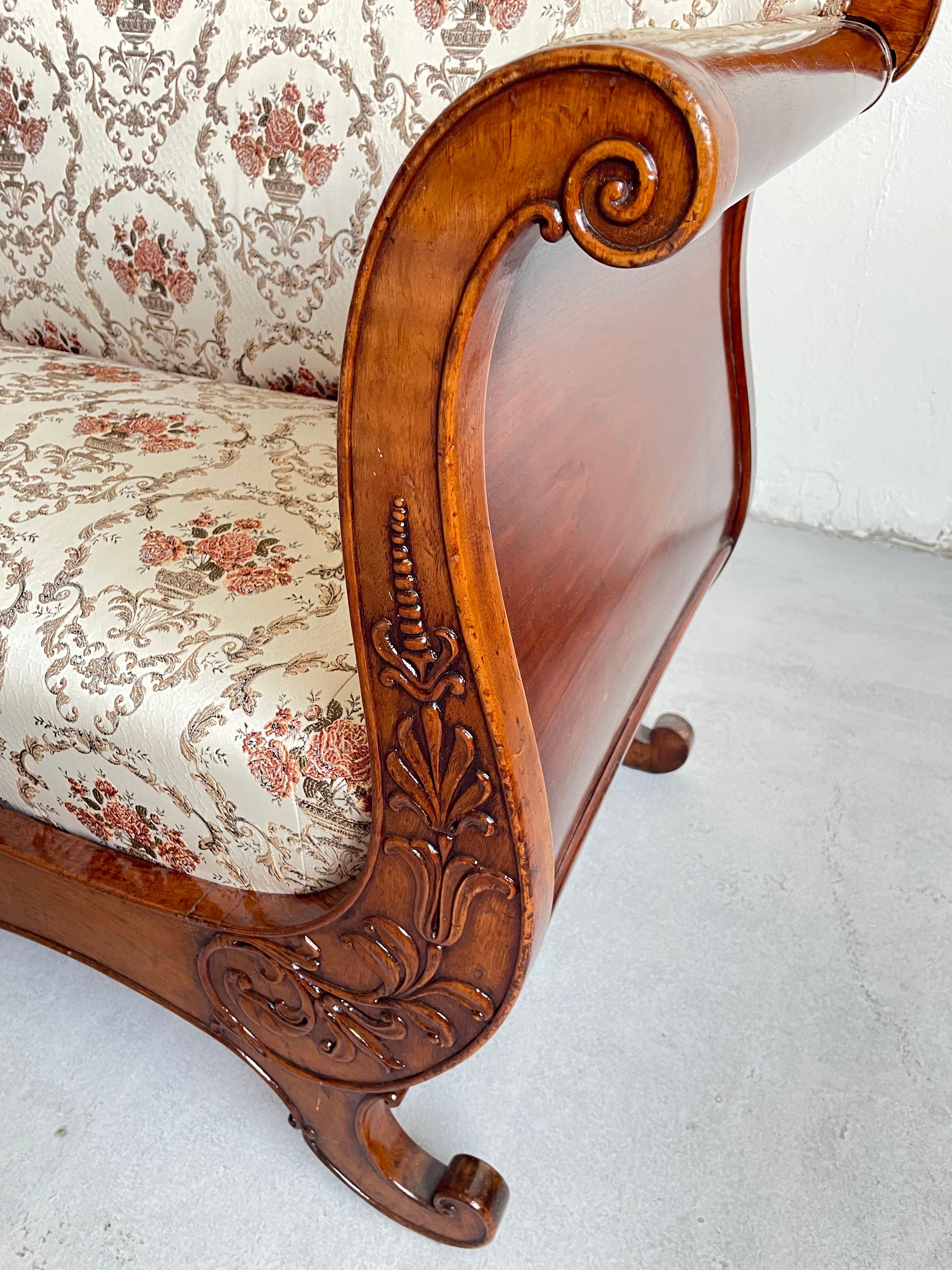 Engraved Antique 19th Century Upholstered Sofa King Louis Philippe, Northern Italy For Sale