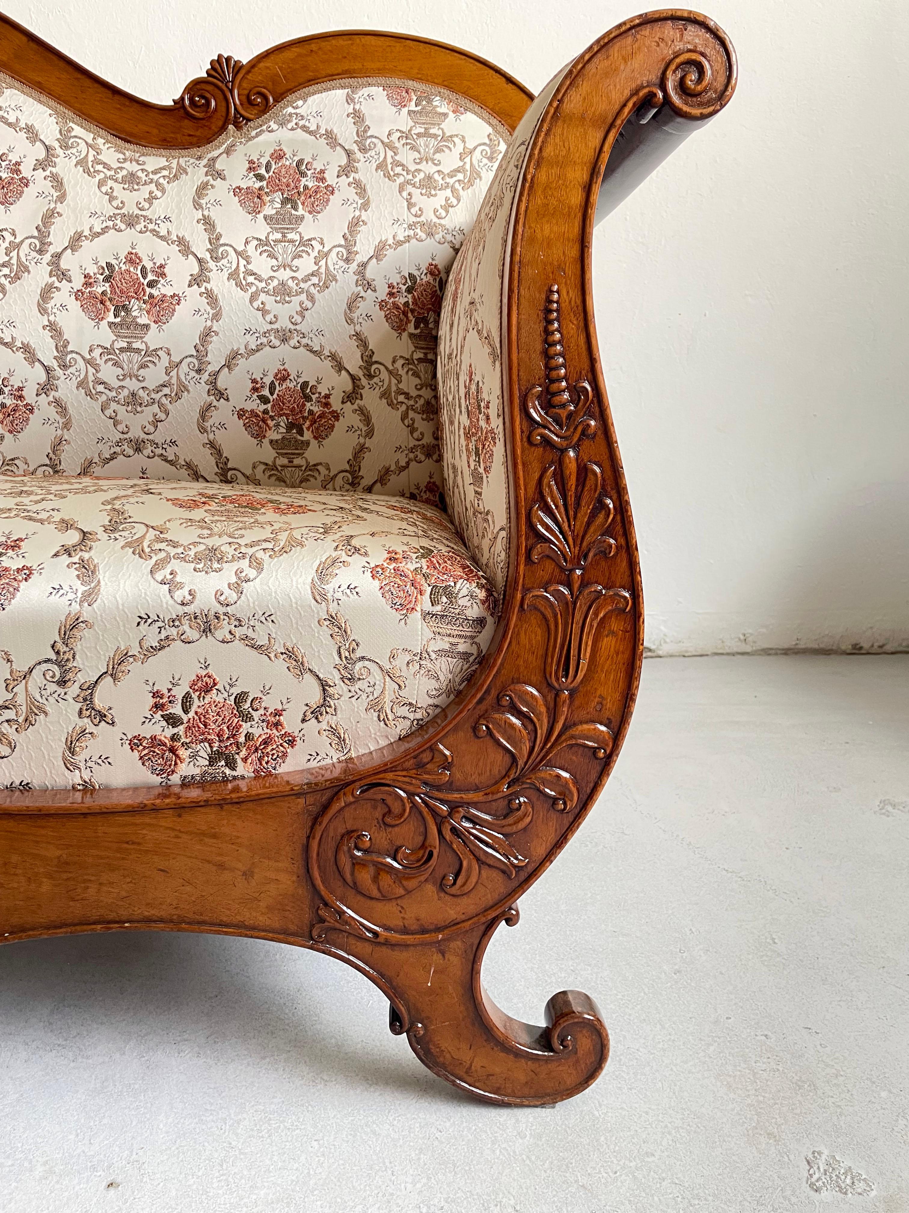 Fabric Antique 19th Century Upholstered Sofa King Louis Philippe, Northern Italy For Sale