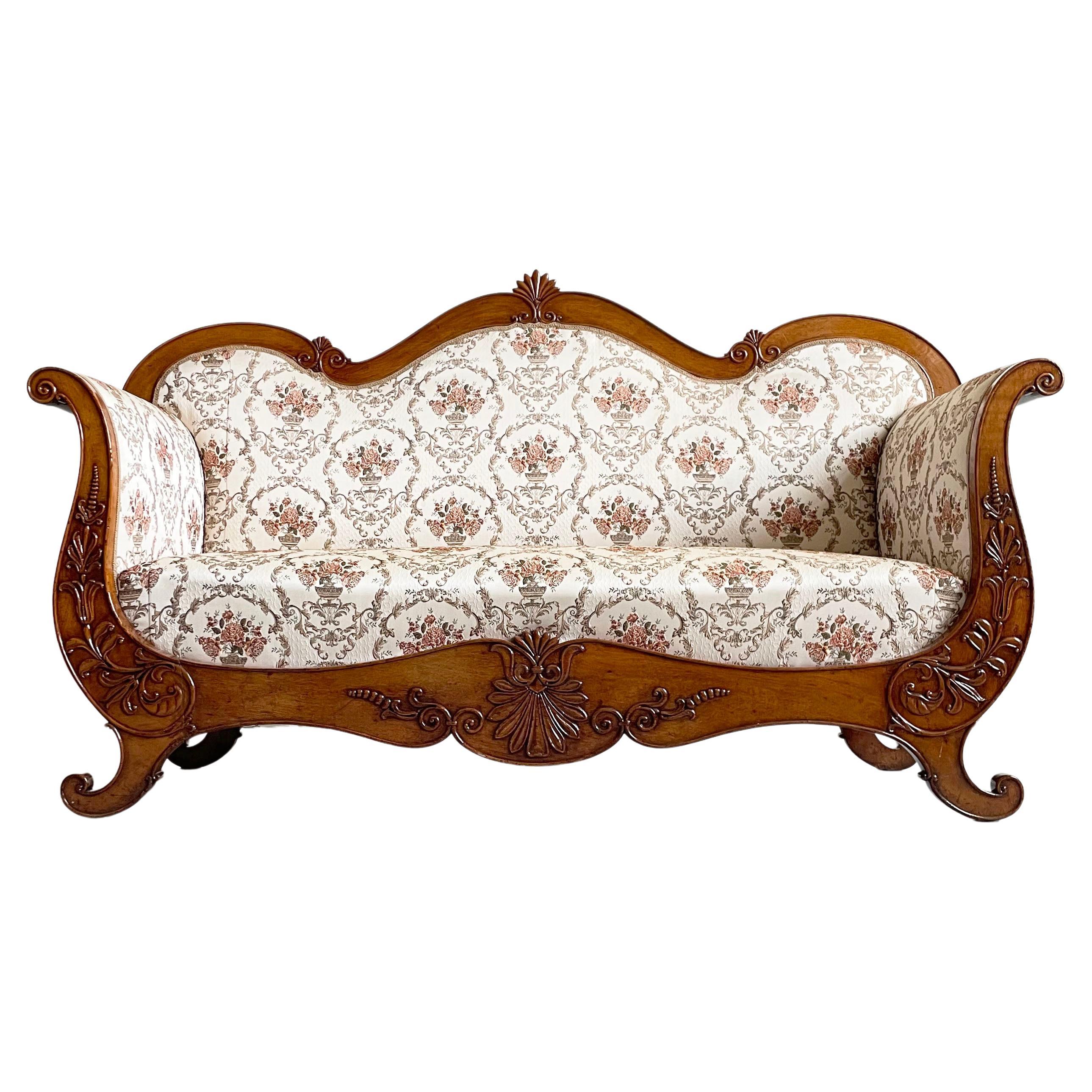 Antique 19th Century Upholstered Sofa King Louis Philippe, Northern Italy For Sale