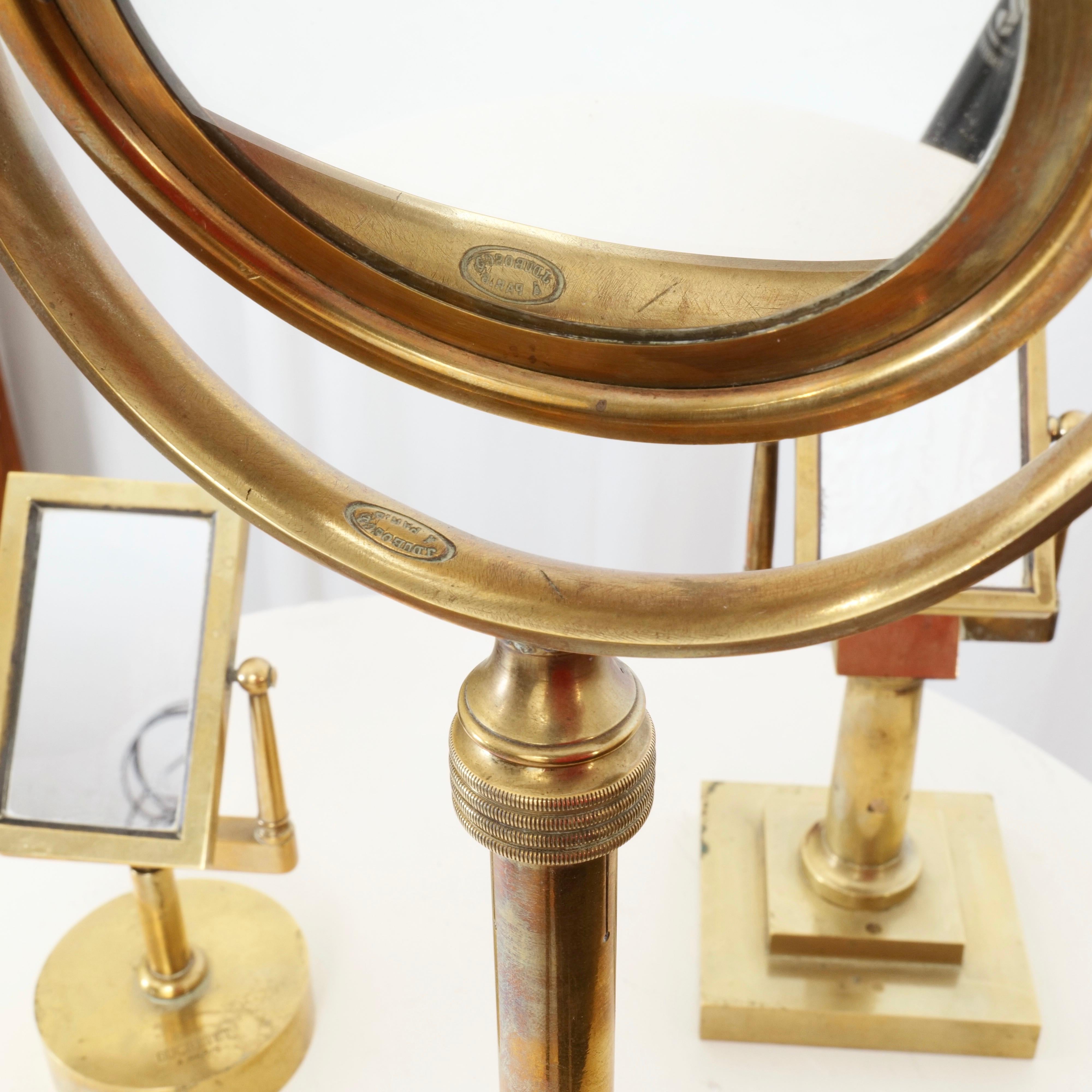 Belle Époque Antique 19th Century Vanity Brass Mirror Set by Jules Duboscq & Dugretet, Paris