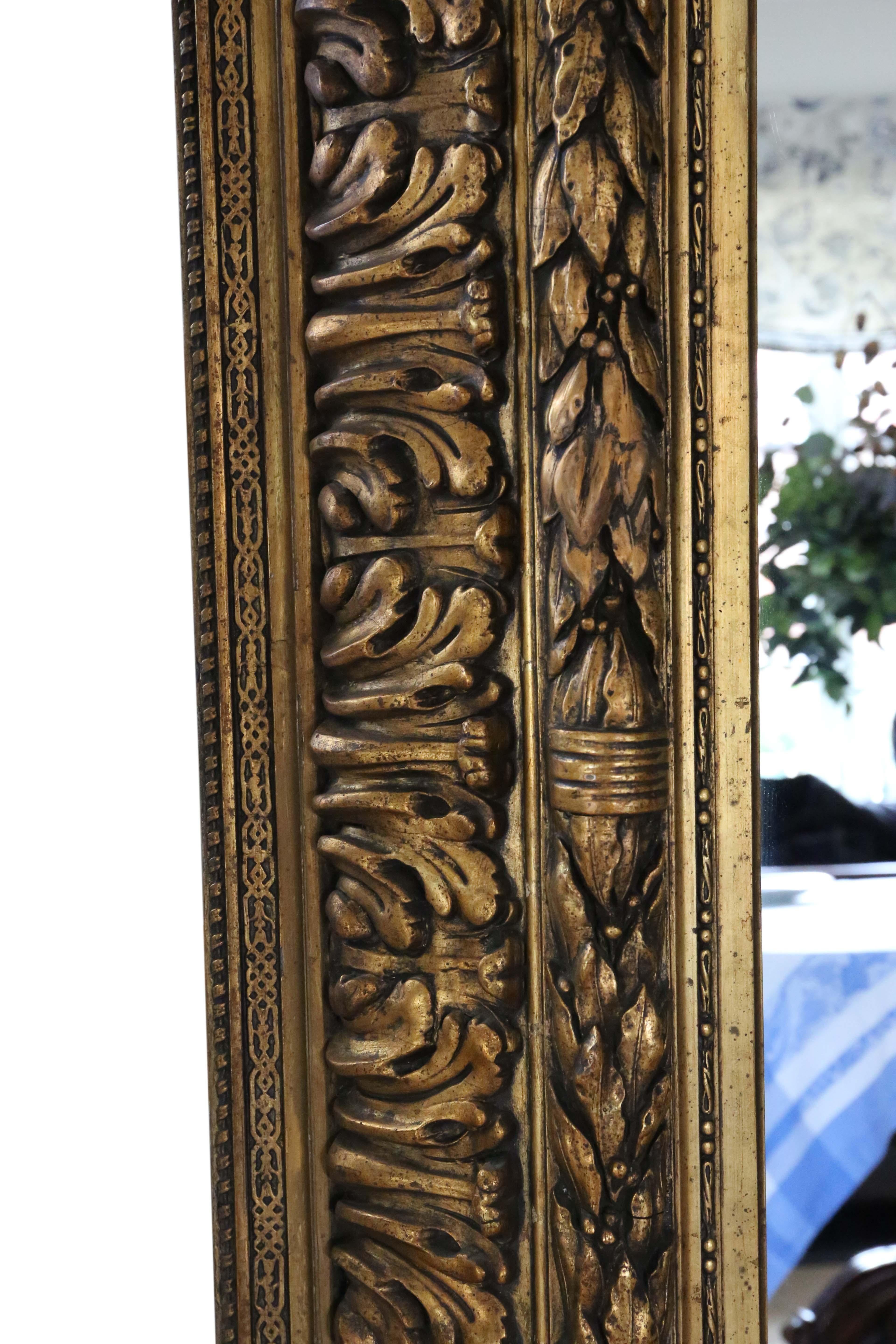 Antique miroir mural du 19ème siècle, très grand et doré, de qualité supérieure en vente 1