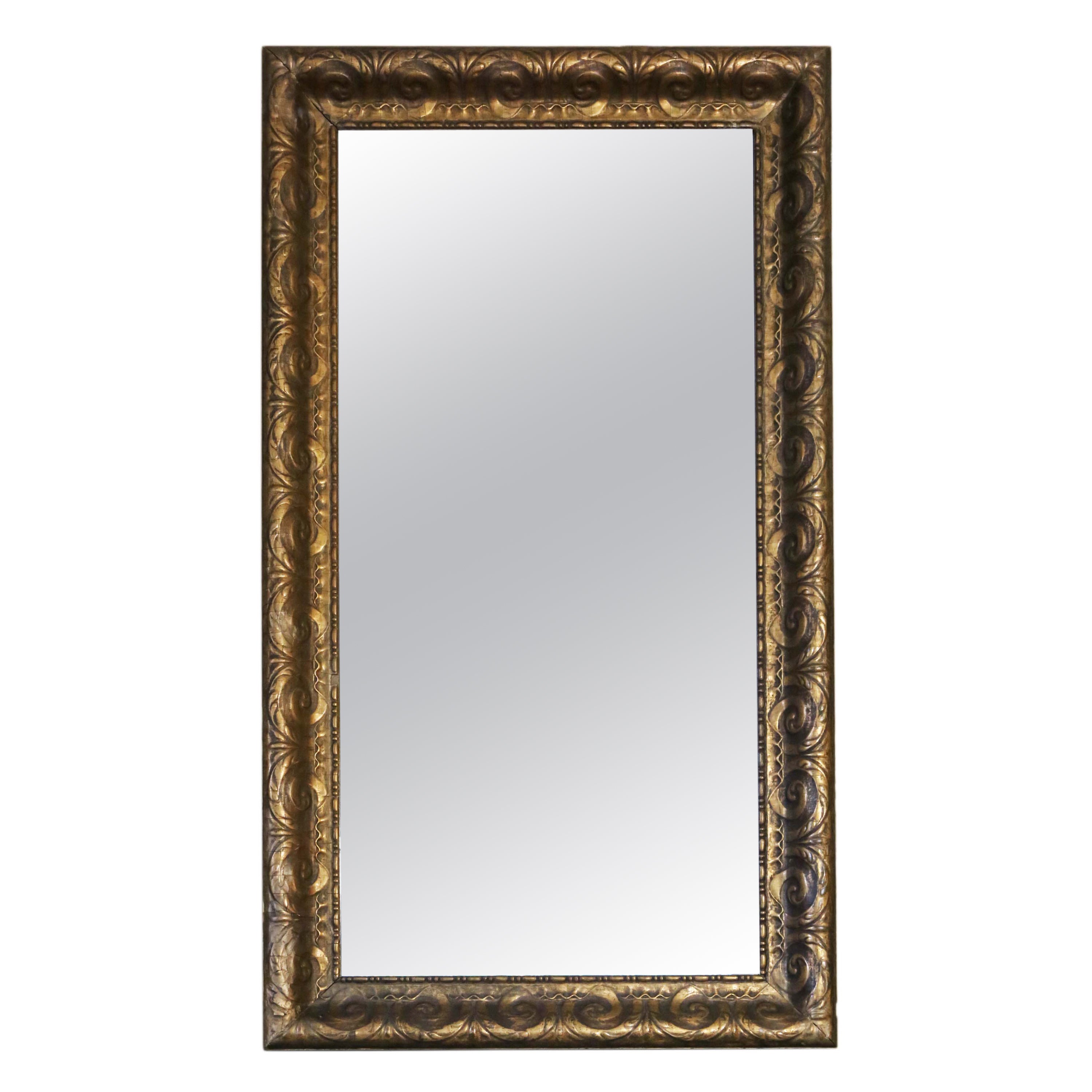 Antique Mirror Overmantle, specchio da parete dorato molto grande del XIX secolo