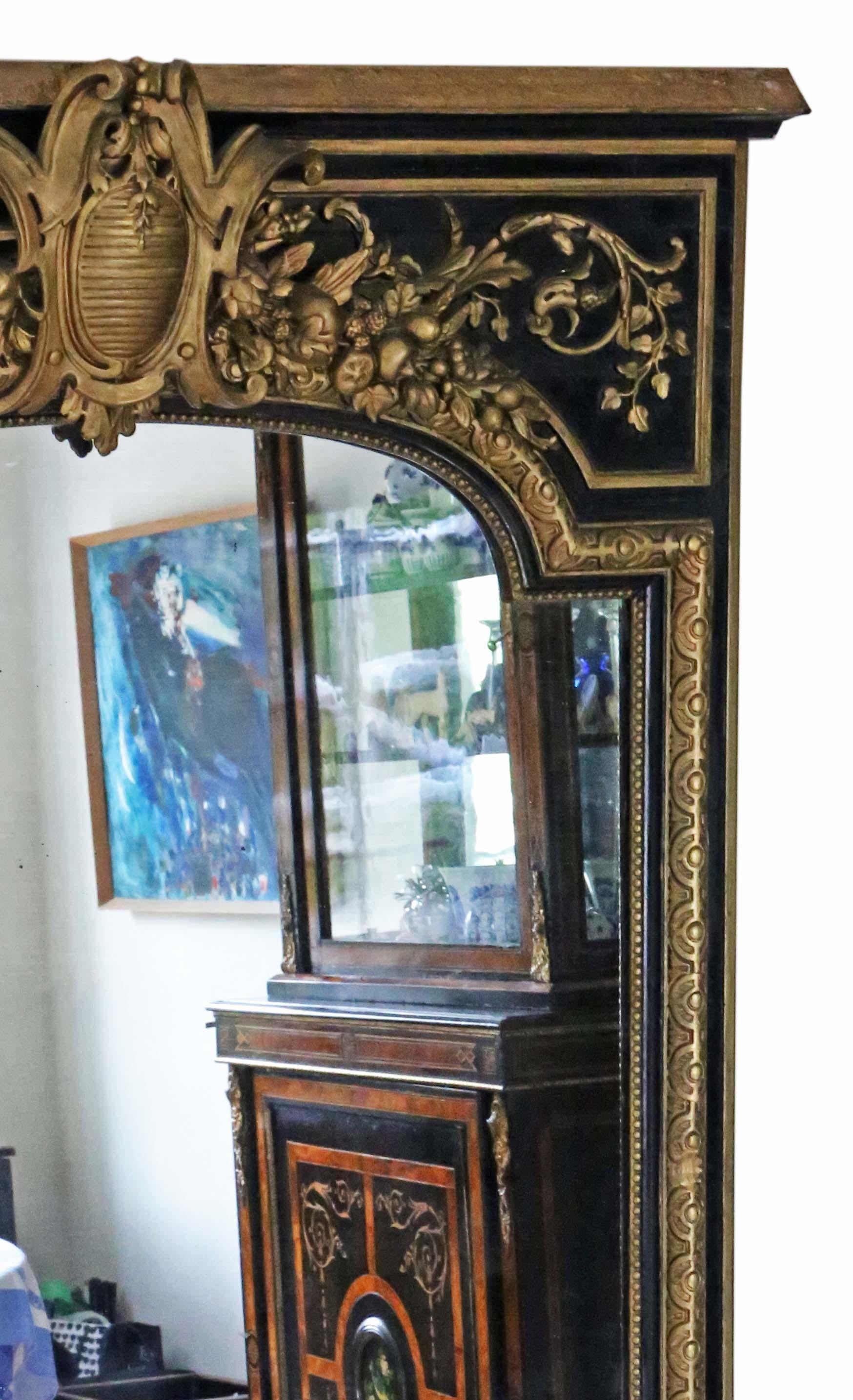 Antique 19th Century Very Large Quality Ebonized and Gilt Floor Wall Mirror In Good Condition For Sale In Wisbech, Cambridgeshire