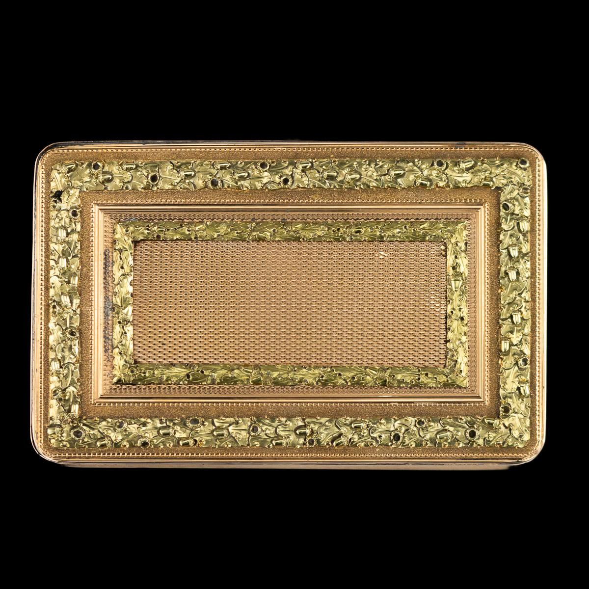 English Antique 19th Century Victorian 18 Karat Two-Color Gold Snuff Box, London