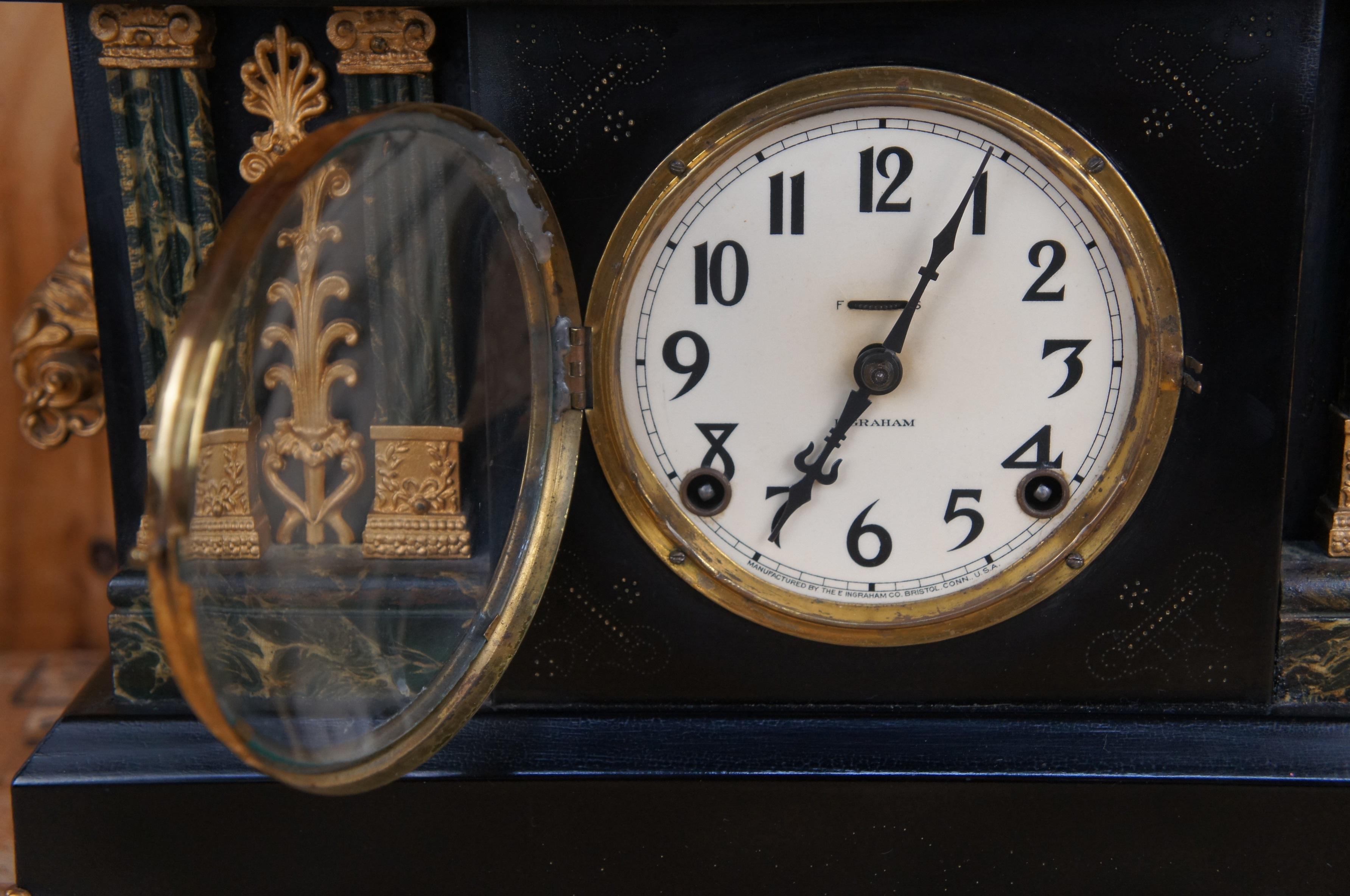 Antique 19th Century Victorian 8 Day Ingraham Pillar Mantel Shelf Clock 2