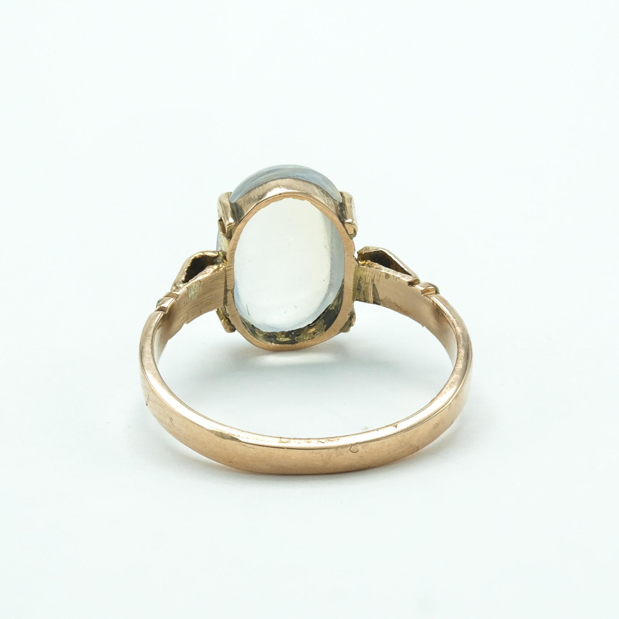 Antique 19th Century Victorian 9 Karat Rose Gold Moonstone Ring In Good Condition In Fairfield, CT