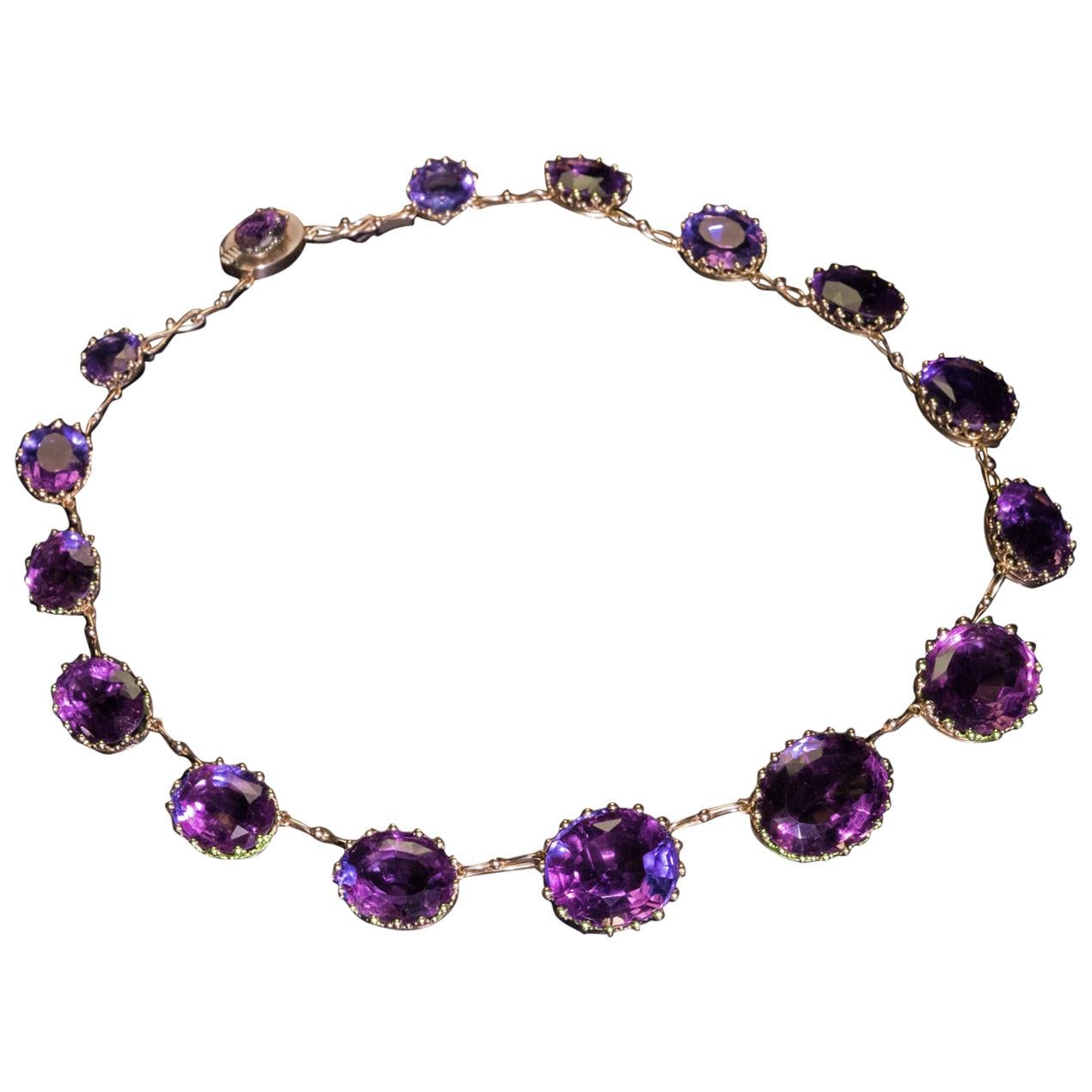 Antique 19th Century Victorian Amethyst Gold Necklace