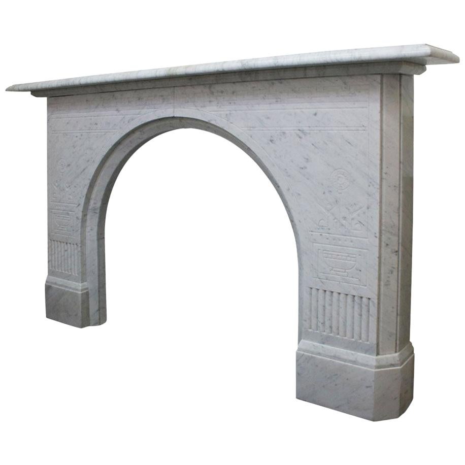 Antique 19th Century Victorian Arched White Marble Fireplace Mantel