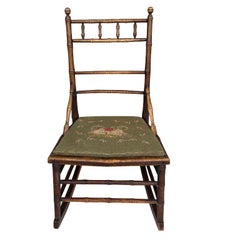 Antique 19th Century Victorian Bamboo-Style Rocking Chair with Needlepoint Seat