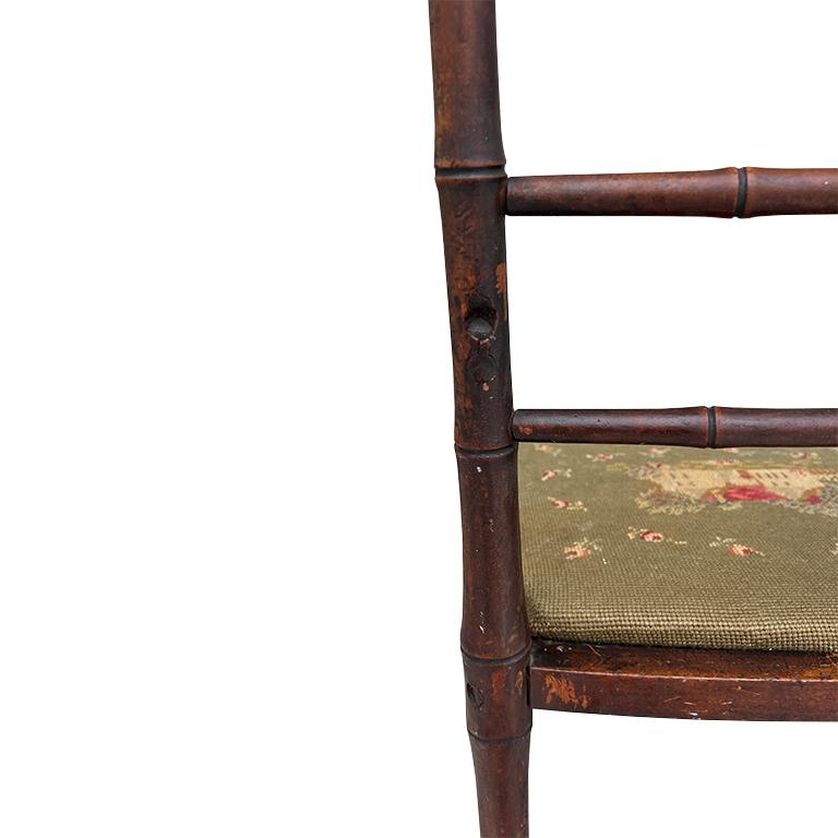 Antique 19th Century Victorian Bamboo-Style Rocking Chair with Needlepoint Seat For Sale 1
