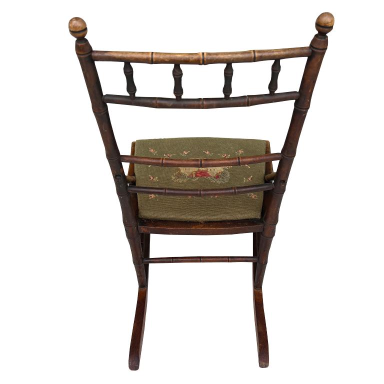 Antique 19th Century Victorian Bamboo-Style Rocking Chair with Needlepoint Seat For Sale 2