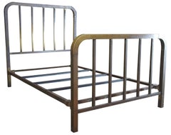 Antique 19th Century Victorian Brass Full or Double Size Curved Bed Frame Gold