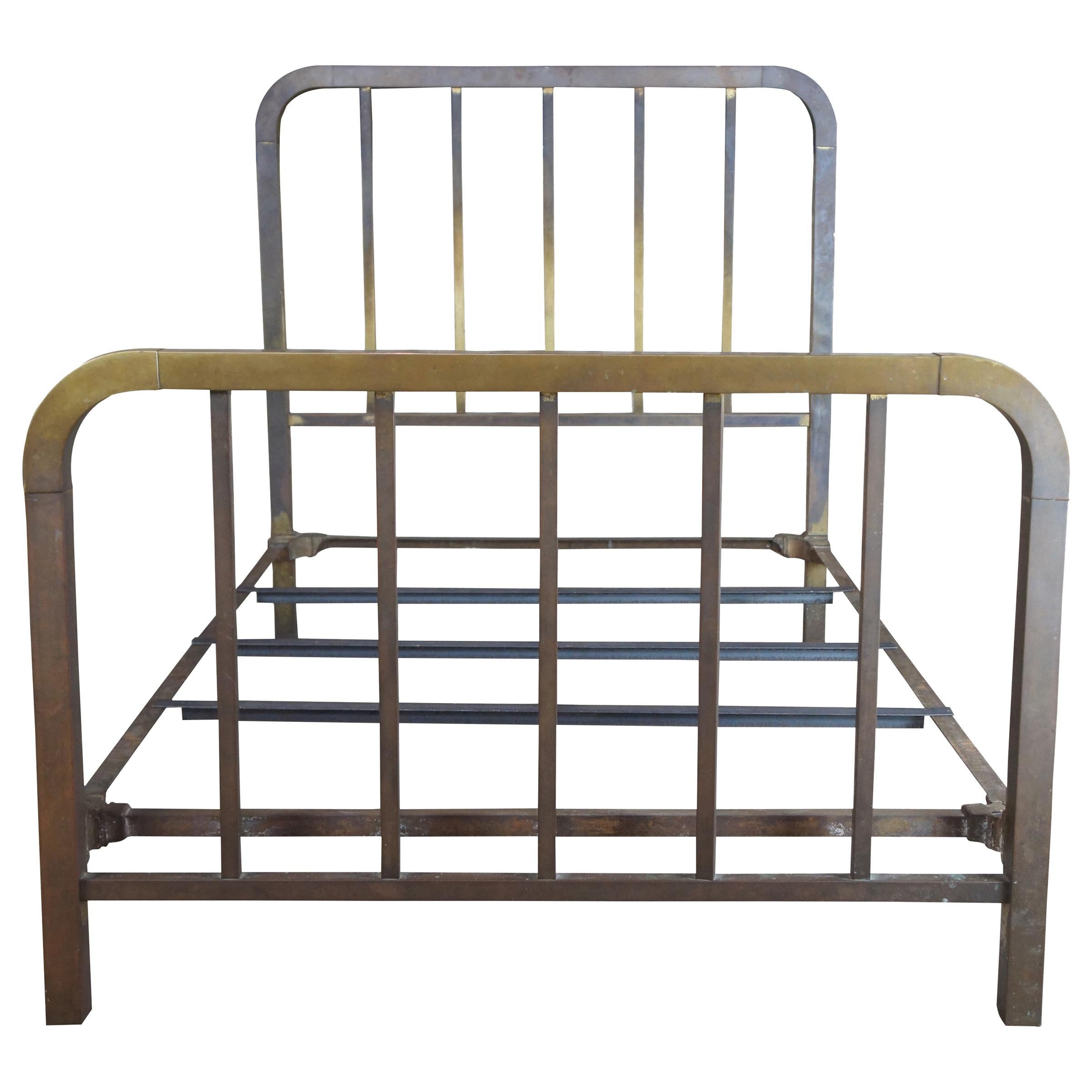 Antique 19th Century Victorian Brass Full or Double Size Curved Bed Frame Gold