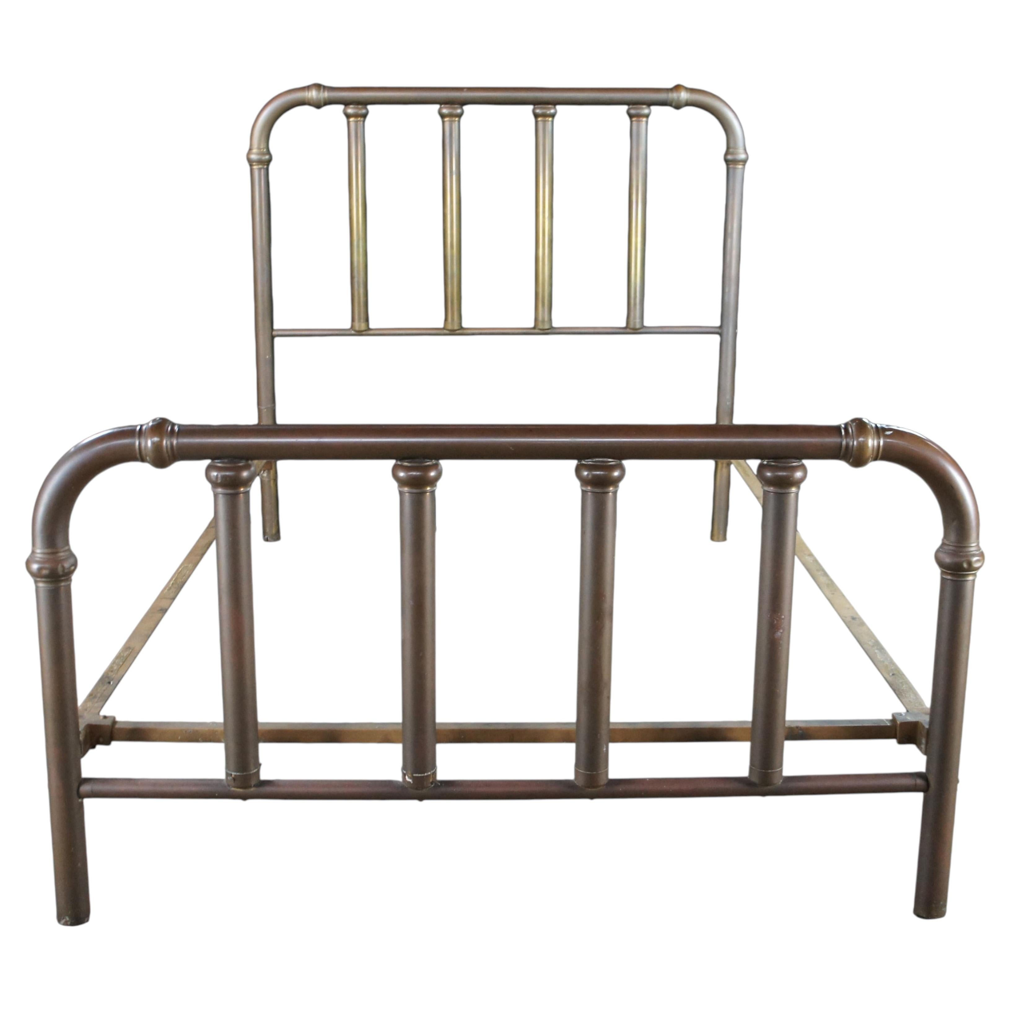 Antique 19th Century Victorian Brass Full or Double Size Curved Bed Frame Gold