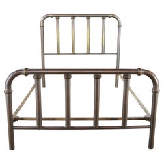 Antique 19th Century Victorian Brass Full or Double Size Curved Bed Frame Gold