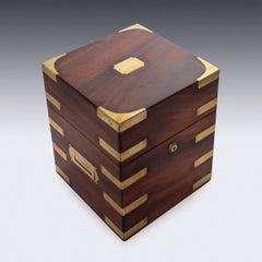 Antique 19th Century Victorian Brass & Mahogany Campaign Decanter Box c1870