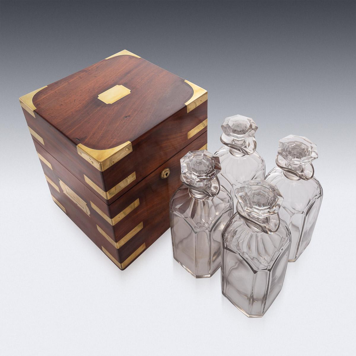 English Antique 19th Century Victorian Brass & Mahogany Campaign Decanter Box c1870