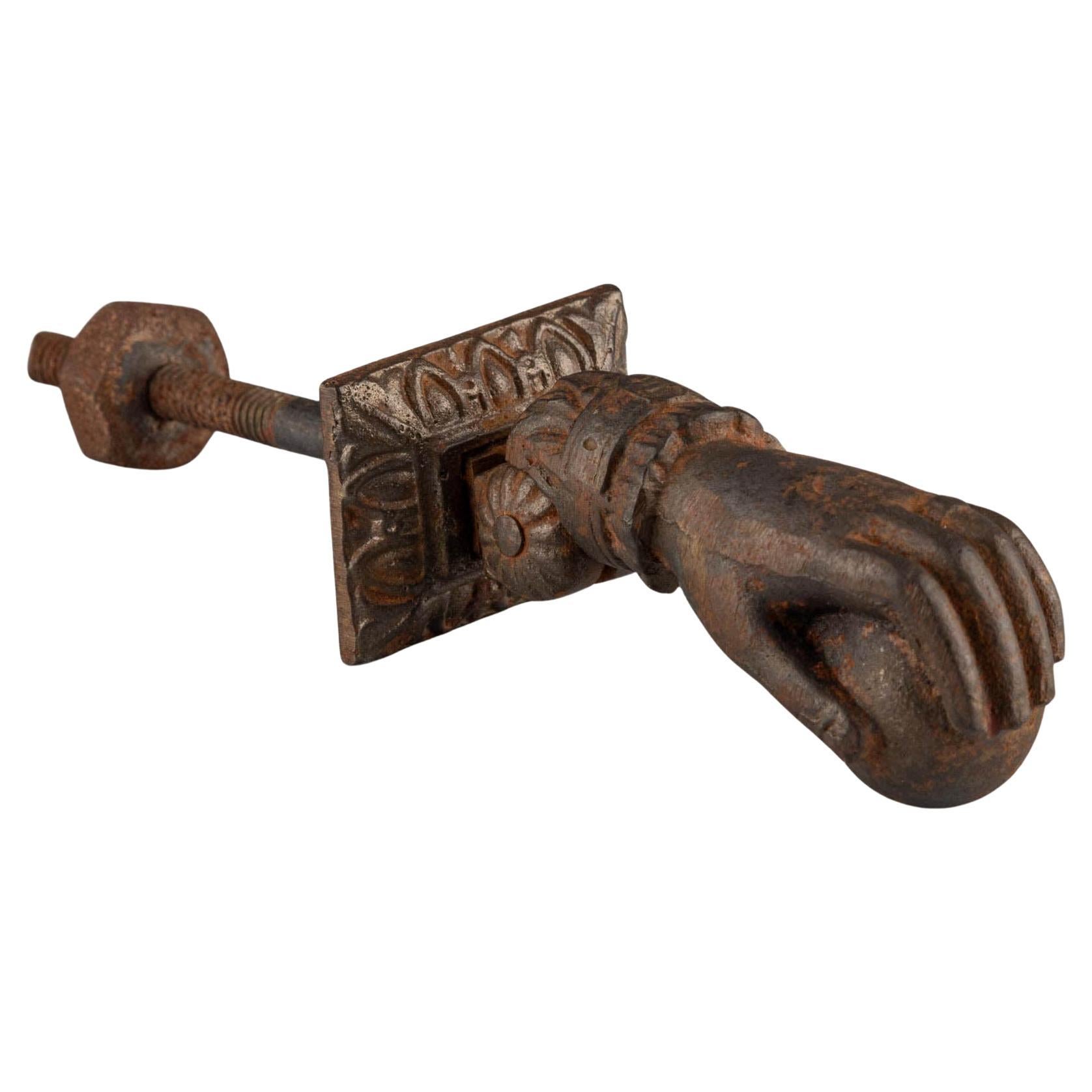 Antique 19th Century Victorian Brown Cast Iron Lady’s Hand Ball Door Knocker