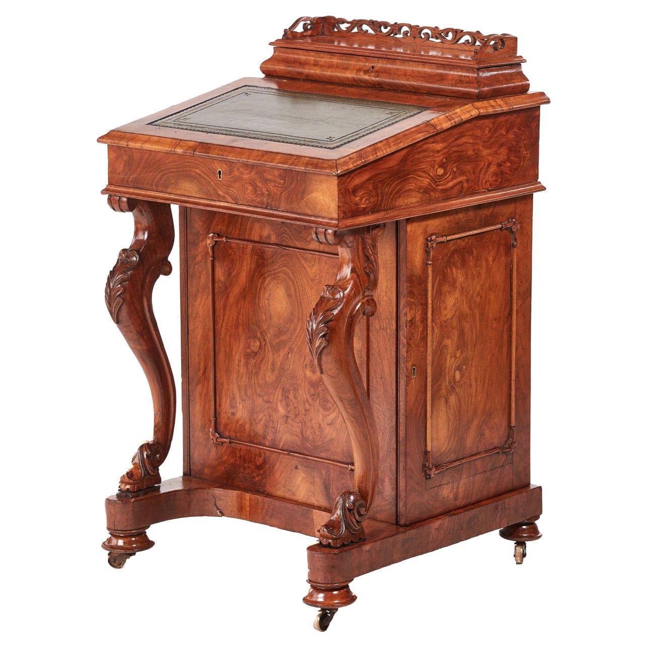 Antique 19th Century Victorian Burr Walnut Freestanding Davenport