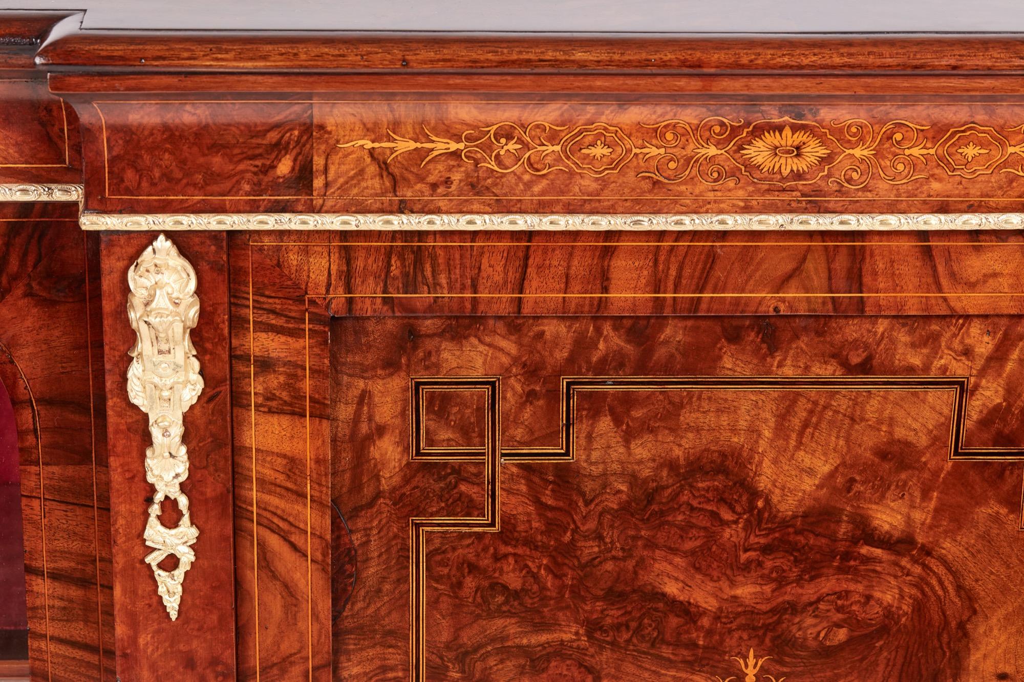 English Antique 19th Century Victorian Burr Walnut Inlaid Credenza