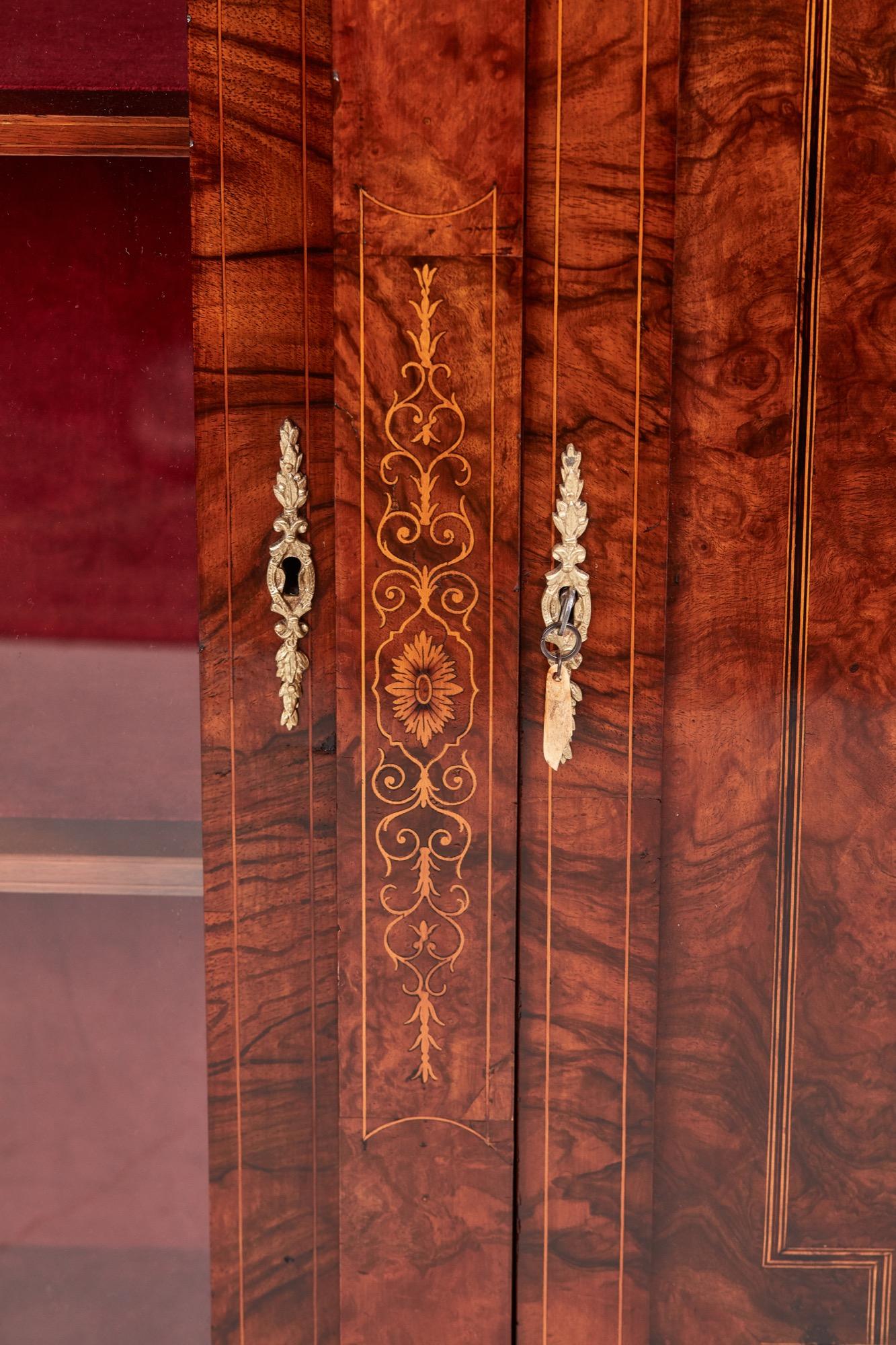 Inlay Antique 19th Century Victorian Burr Walnut Inlaid Credenza