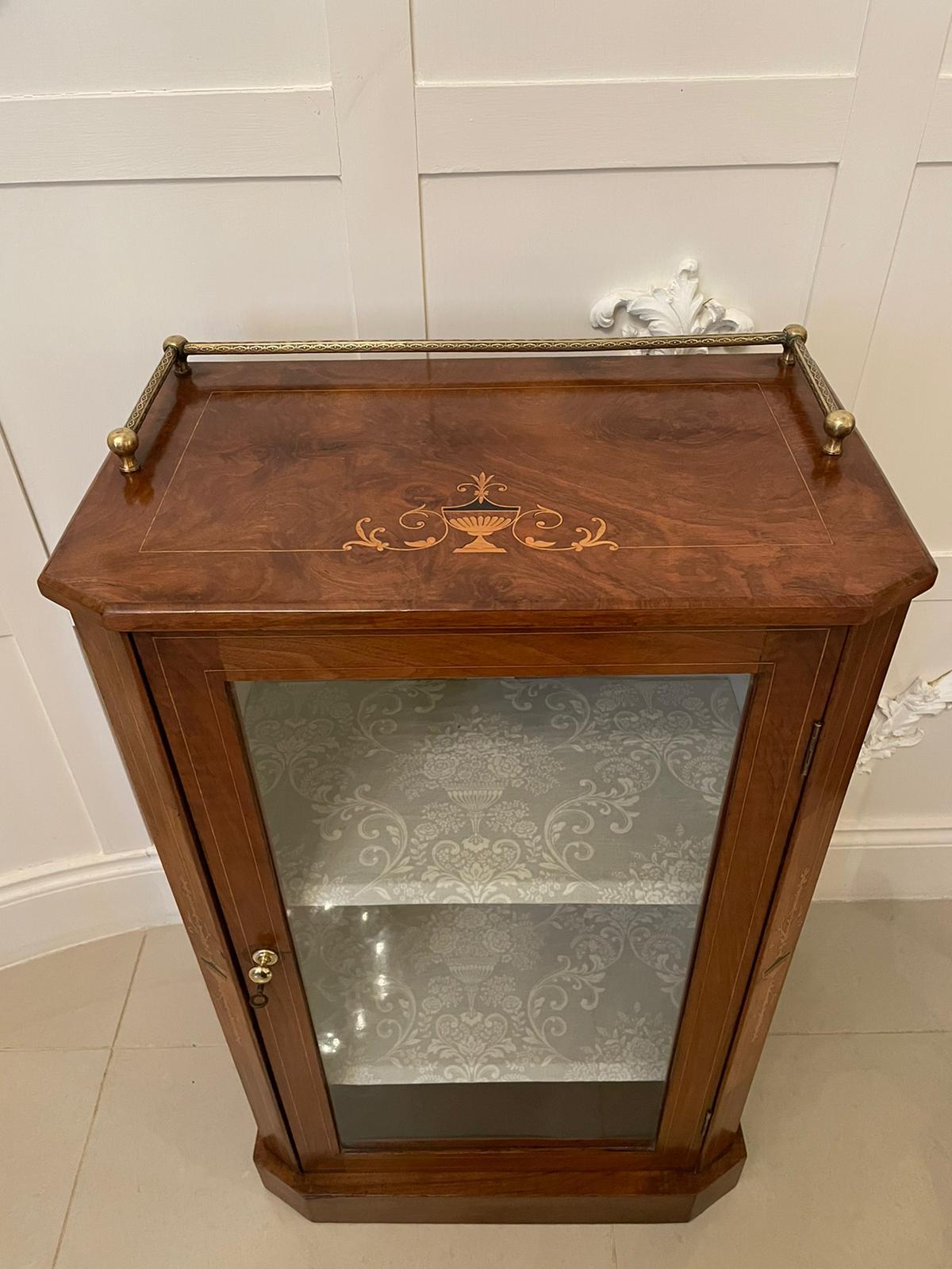 Inlay Antique 19th Century Victorian Burr Walnut Inlaid Music Cabinet For Sale