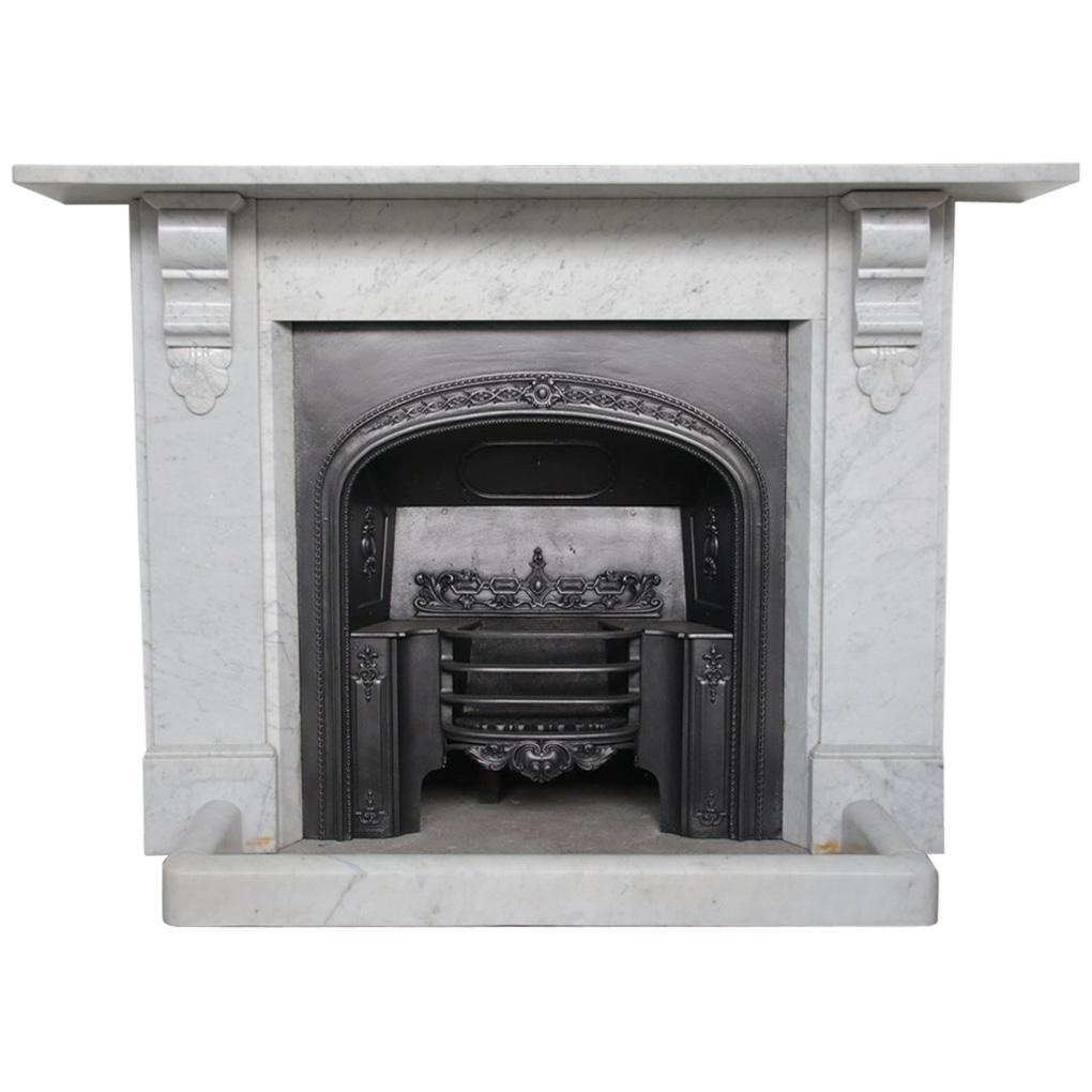Antique 19th Century Victorian Carrara Marble Fireplace Surround