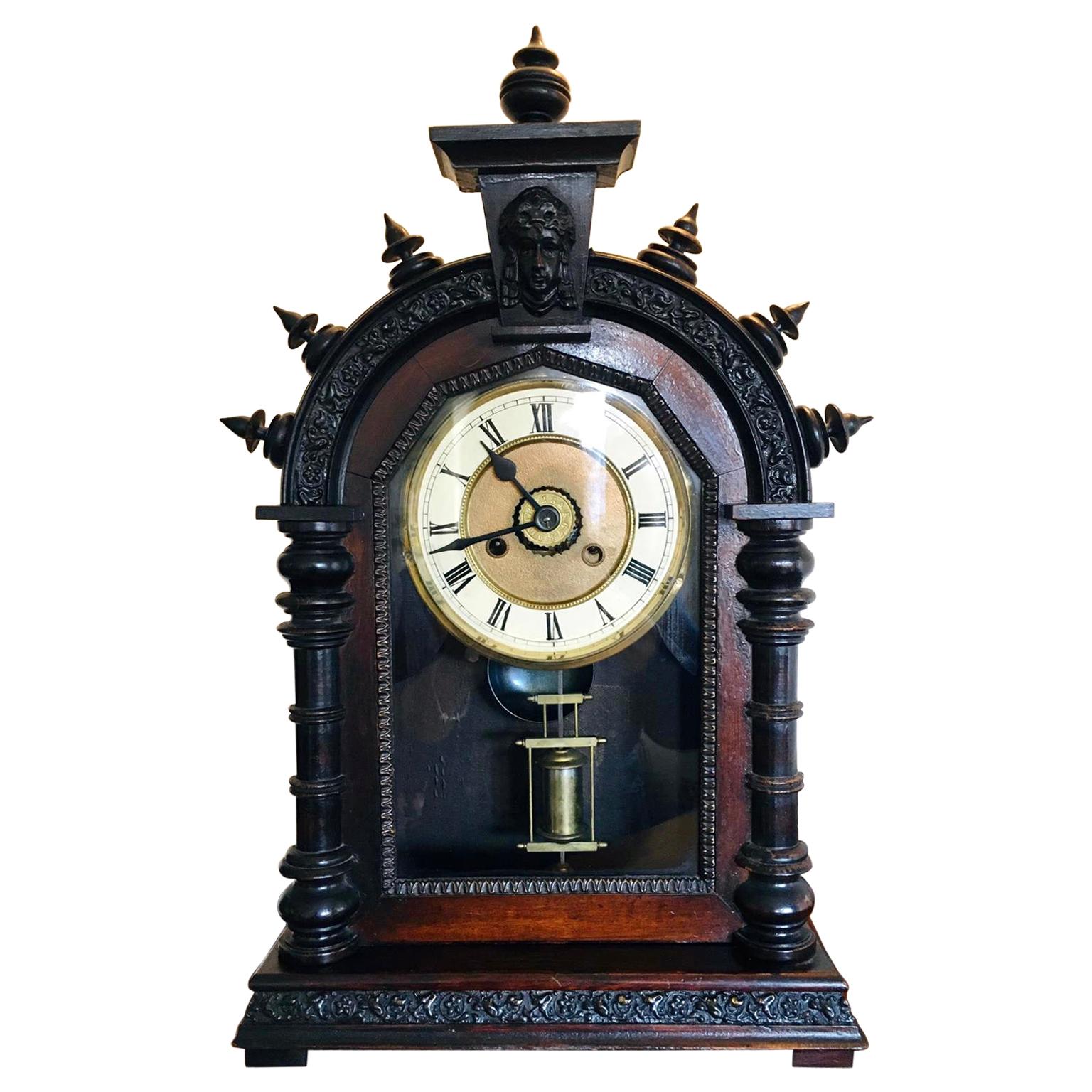 Antique 19th Century Victorian Carved Ornate Mantel Clock