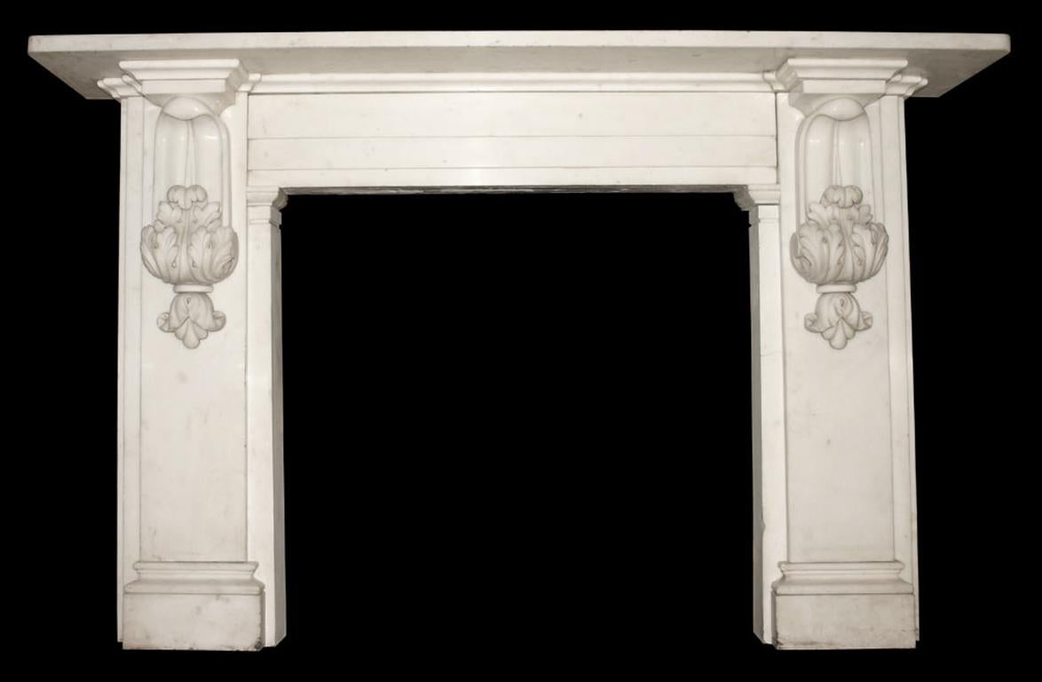 Antique 19th Century Victorian Carved Statuary White Marble Fire Surround In Excellent Condition In Manchester, GB