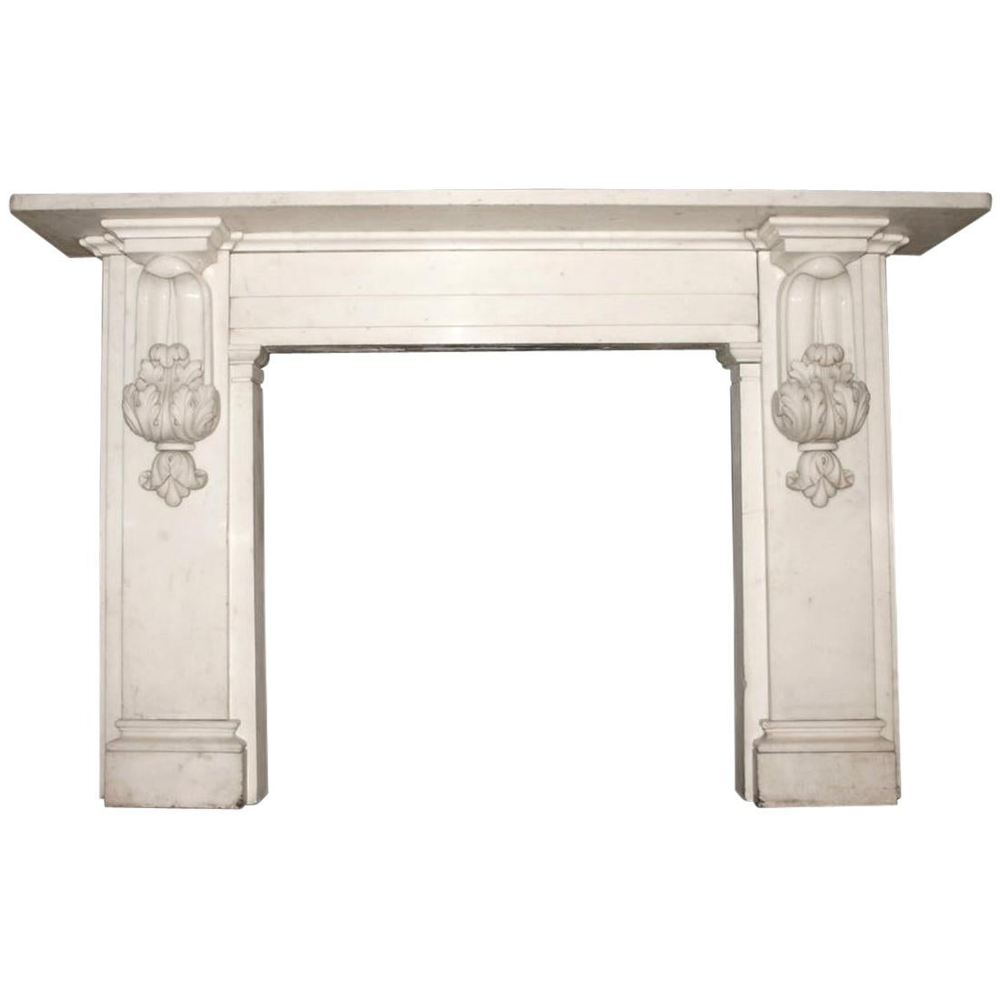 Antique 19th Century Victorian Carved Statuary White Marble Fire Surround For Sale