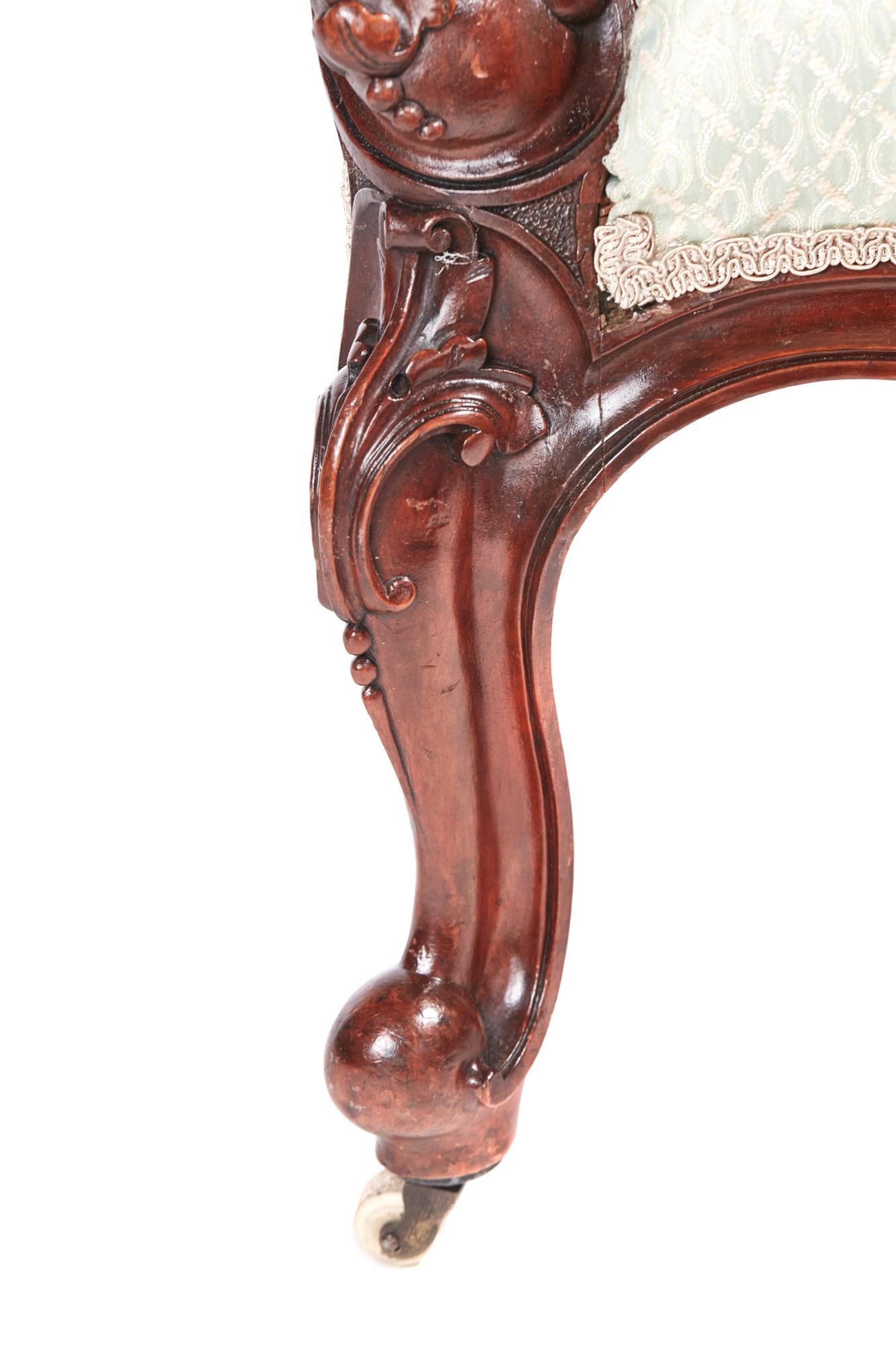 Antique 19th Century Victorian Carved Walnut Armchair 4