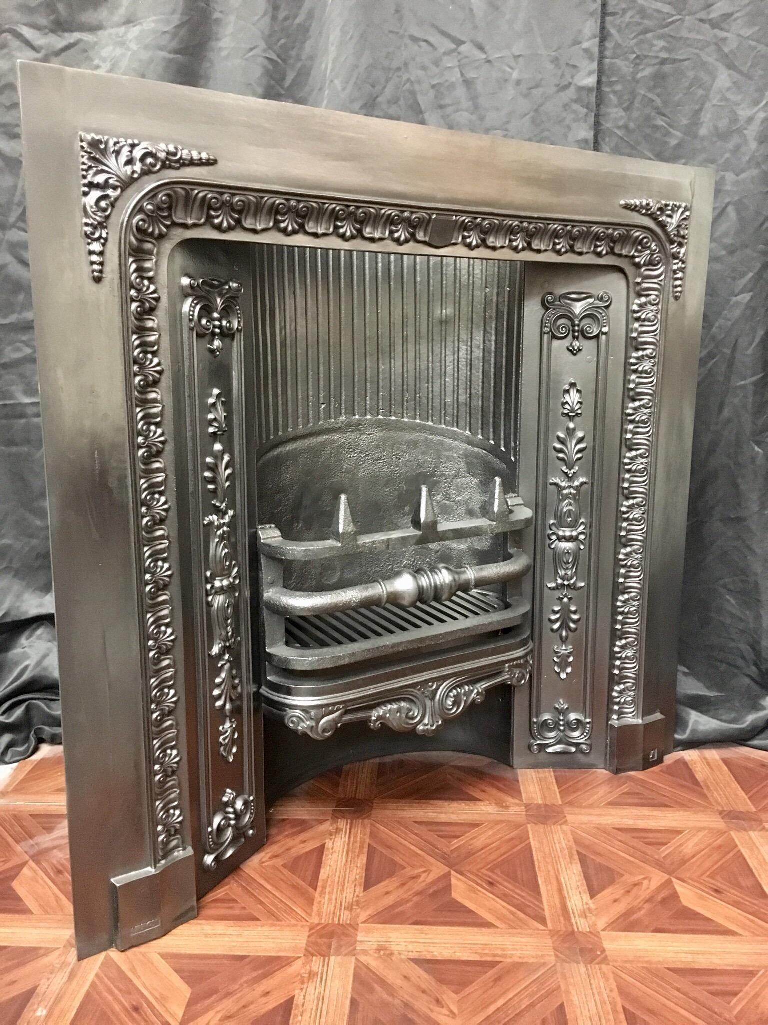 English Antique 19th Century Victorian Cast Iron Carron Fireplace Surround Insert