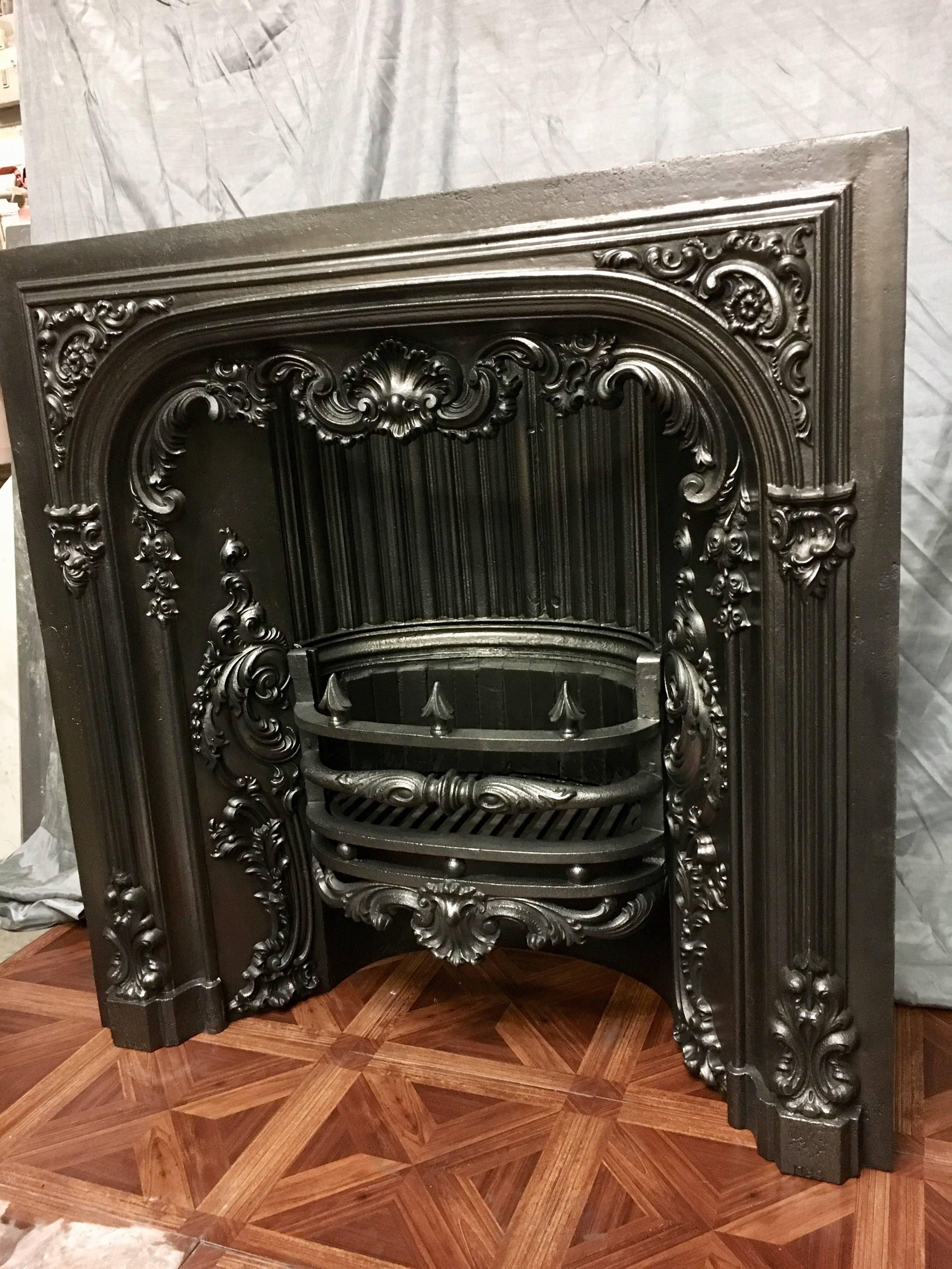 Antique 19th Century Victorian Cast Iron Fireplace Insert 2