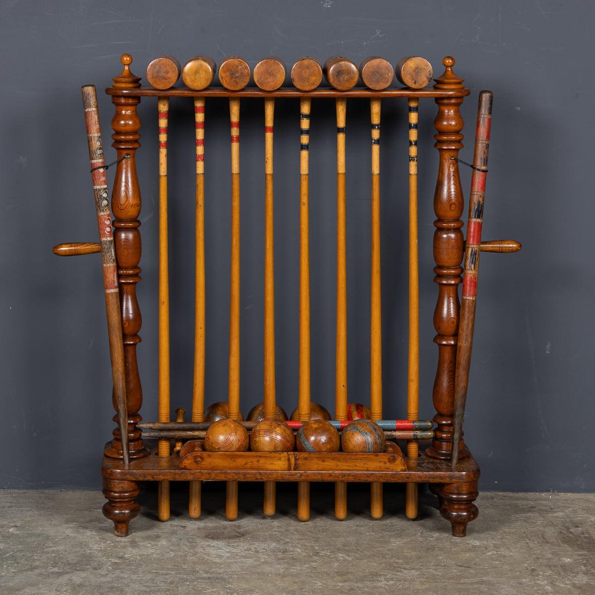 British Antique 19th Century Victorian Croquet Set On Stand, Cassiobury c.1880