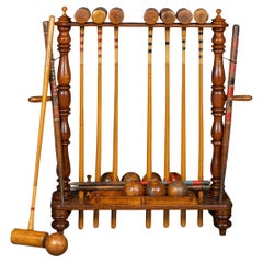 Antique 19th Century Victorian Croquet Set On Stand, Cassiobury c.1880