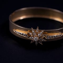 Antique 19th Century Victorian Diamond Starburst Yellow Gold Portuguese Bracelet