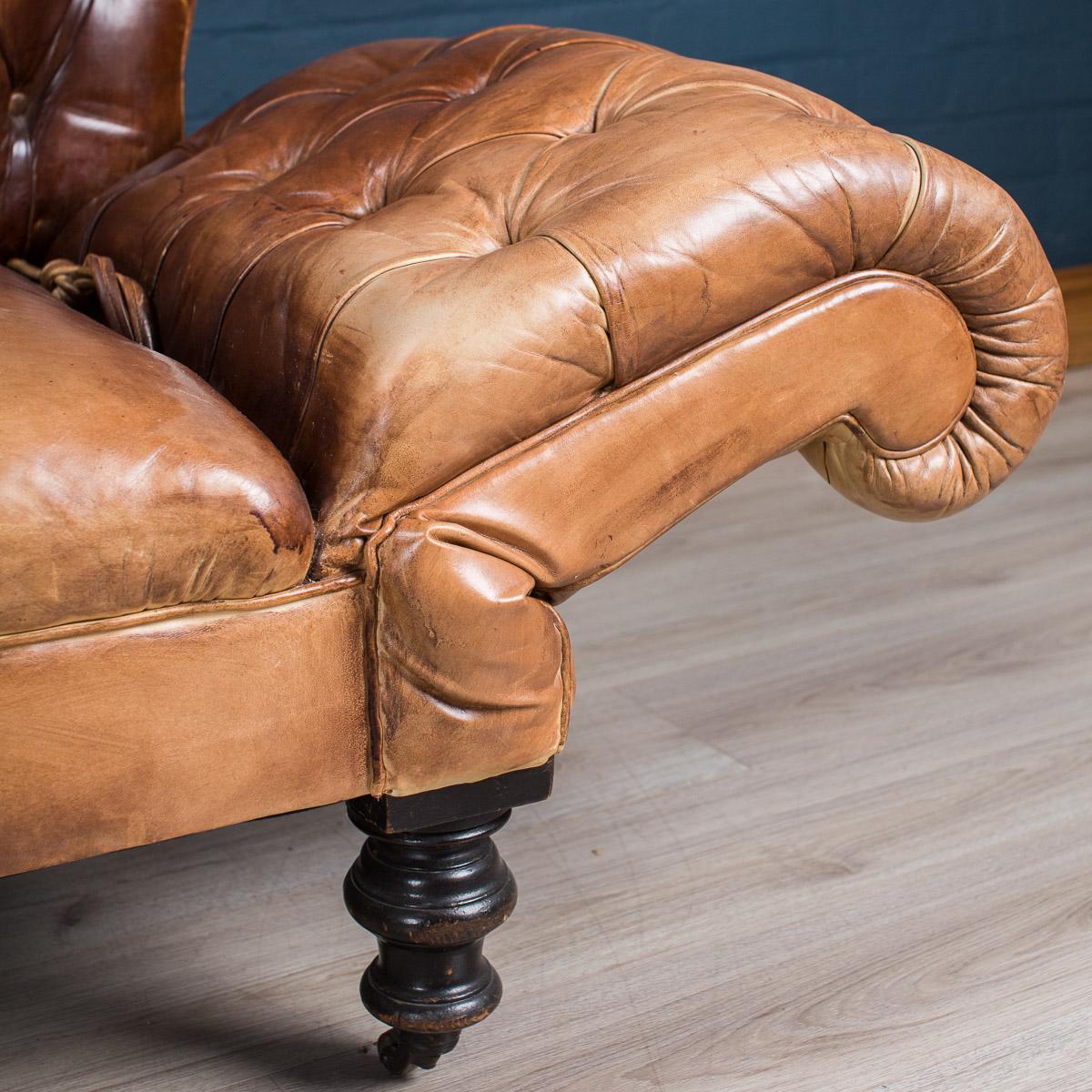 Antique 19th Century Victorian Drop Arm Leather Sofa, circa 1880 3