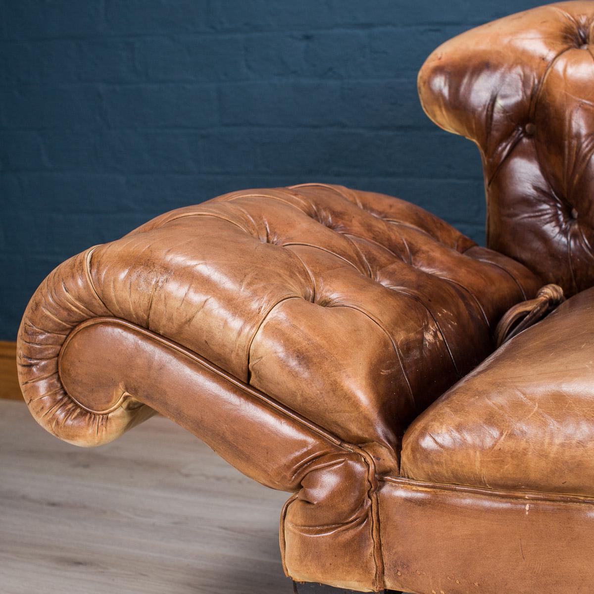 Antique 19th Century Victorian Drop Arm Leather Sofa, circa 1880 4