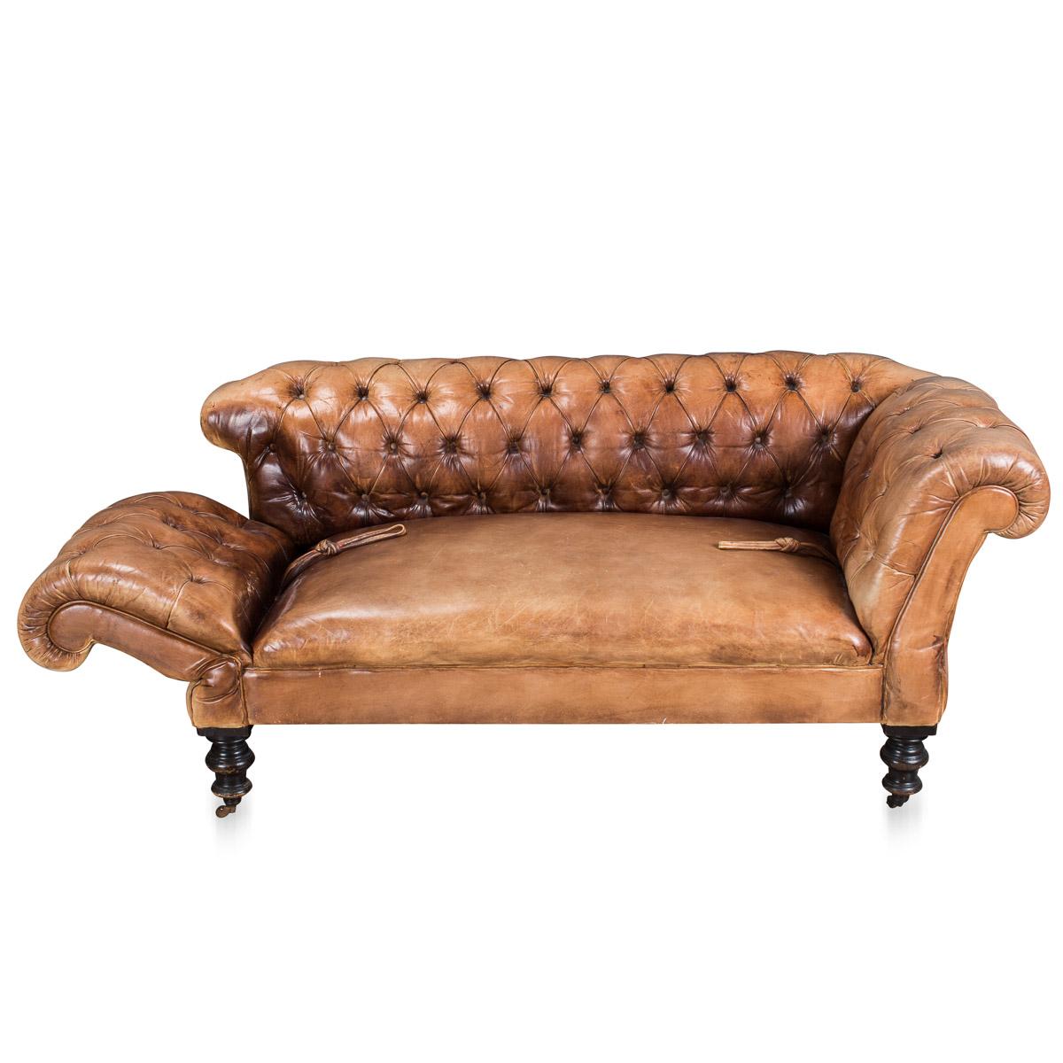 Antique 19th century Victorian two-seat leather sofa with 