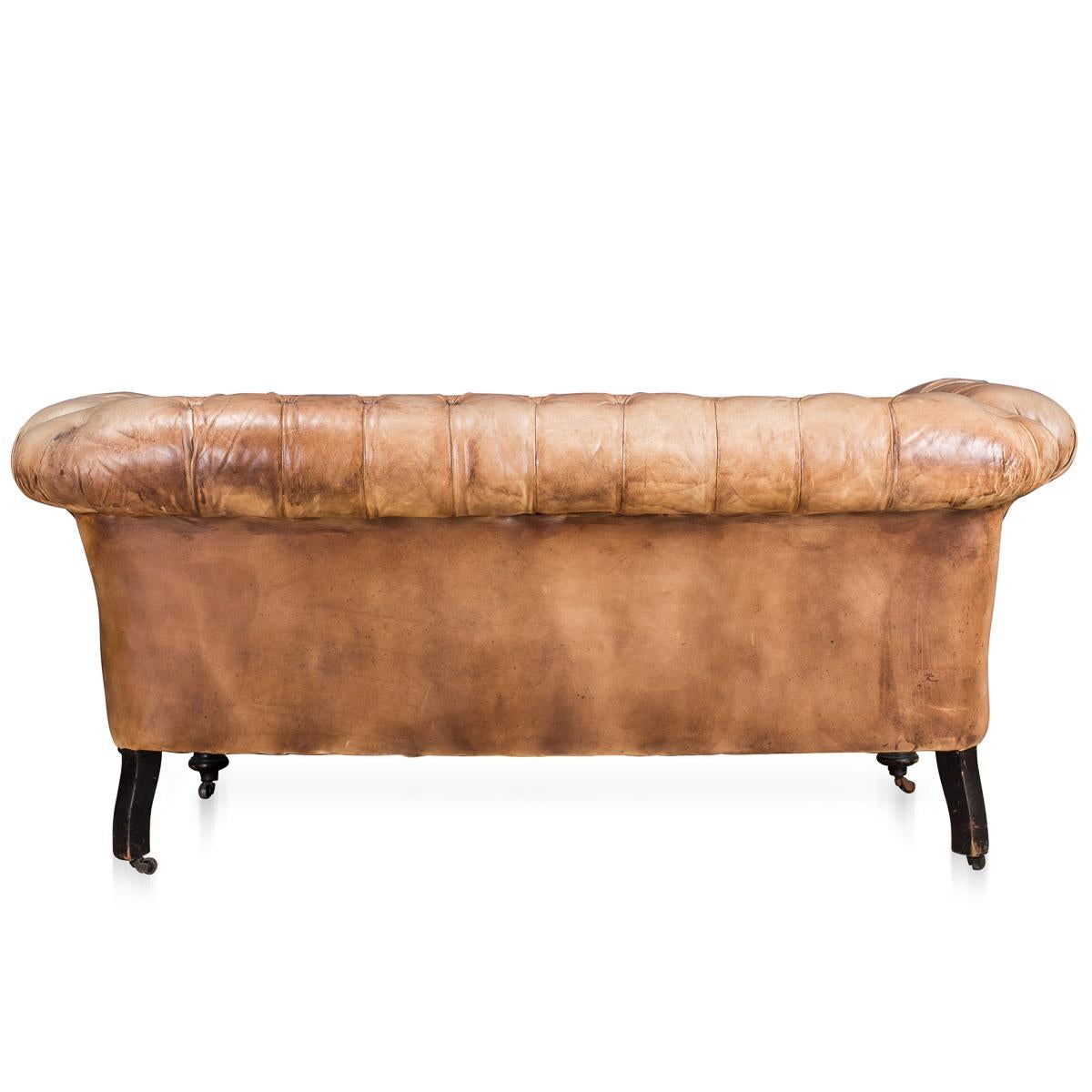 English Antique 19th Century Victorian Drop Arm Leather Sofa, circa 1880