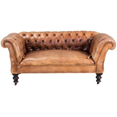 Antique 19th Century Victorian Drop Arm Leather Sofa, circa 1880