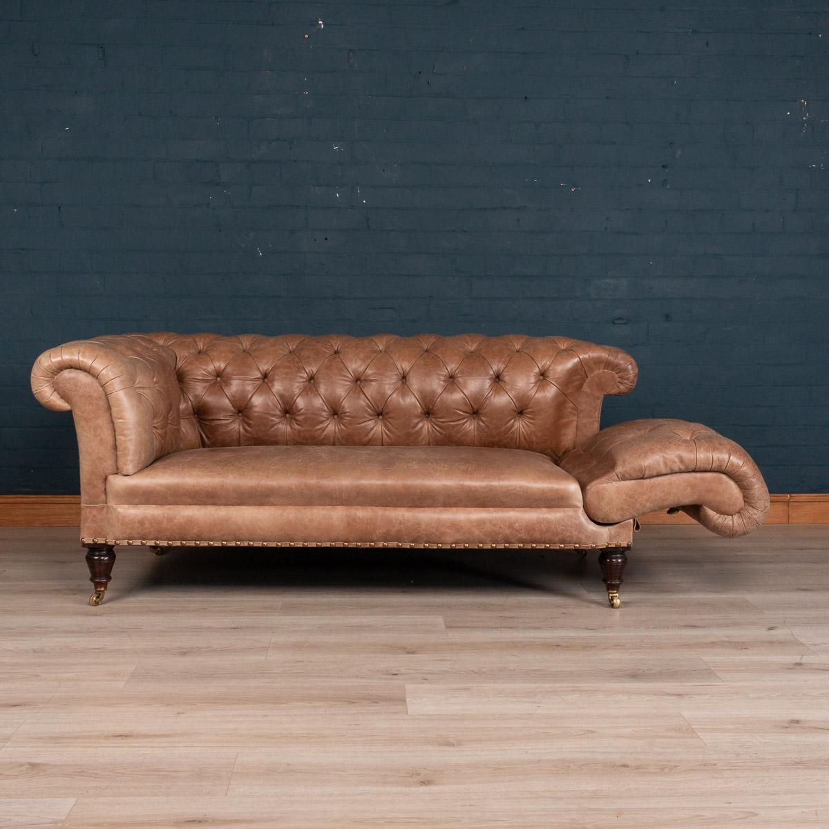 Antique 19th century Victorian two-seat leather sofa with 